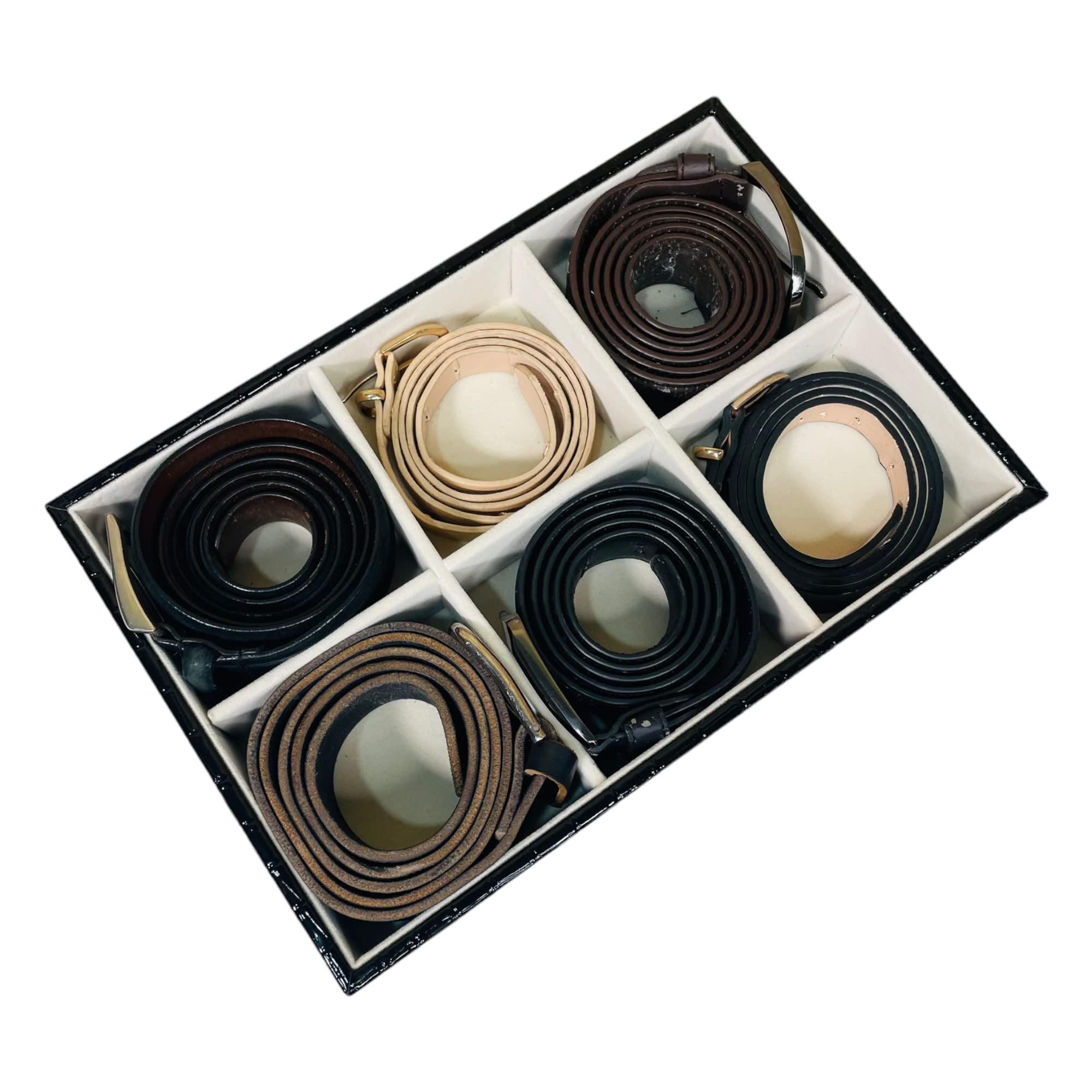 LA TROVE Leather Drawer Display Trays for Accessories, 6 Slot for Belts | Jewelry Storage tray Display for Watches, Bracelets and Bangles and other Jewellery Needs (6 Slot Belt Tray)