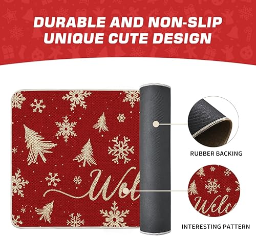 Miniatura 6 de Artoid Mode Tapete de bienvenida de Navidad con árboles de Navidad, diseño de copos de nieve, decoración del hogar, tapete de bajo perfil, tapete