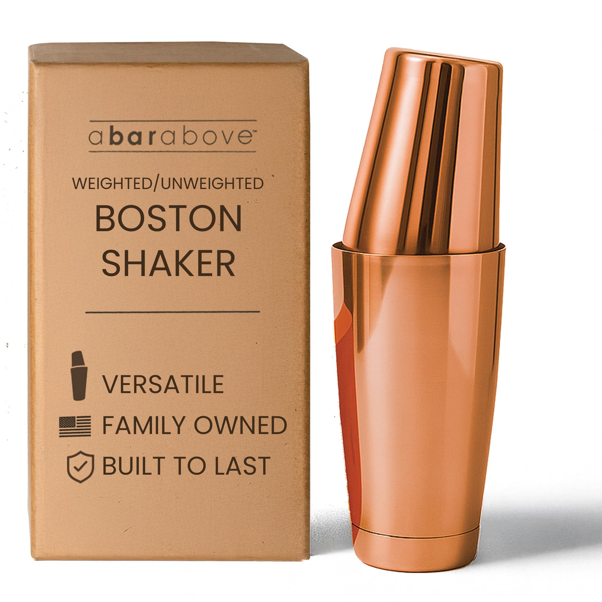 A Bar Above Professional Boston Shakers Set 18 oz Weighted and Unweighted Stainless Steel Cocktail Shaker Set for Bartenders, Premium 304 Steel Bar Shaker, Essential Bartending Tools for Mixing Drinks