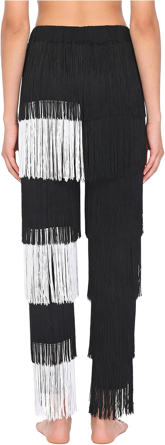 JEYPINMI Women's Elastic Waist Latin Dance Training Trousers Ballroom Dance Pants Stretch Comfy Sweatpants