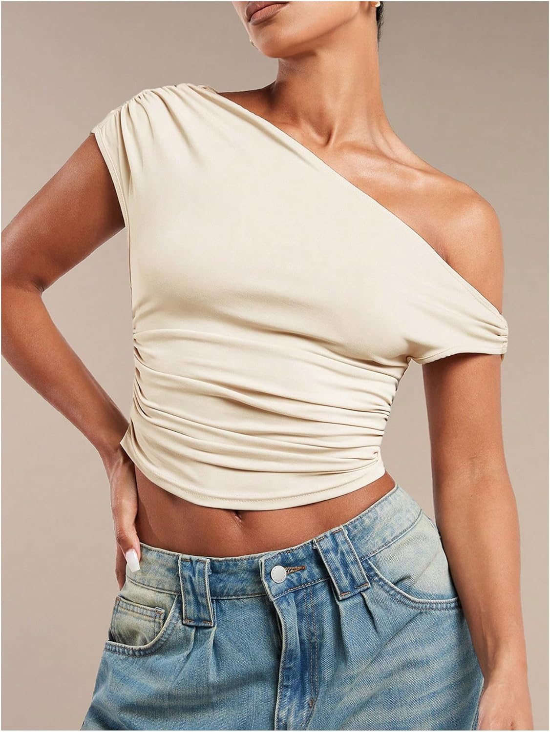 WDIRARA Women's Off Shoulder Tops Sleeveless Ruched Going Out Crop Tank Top - Image 4