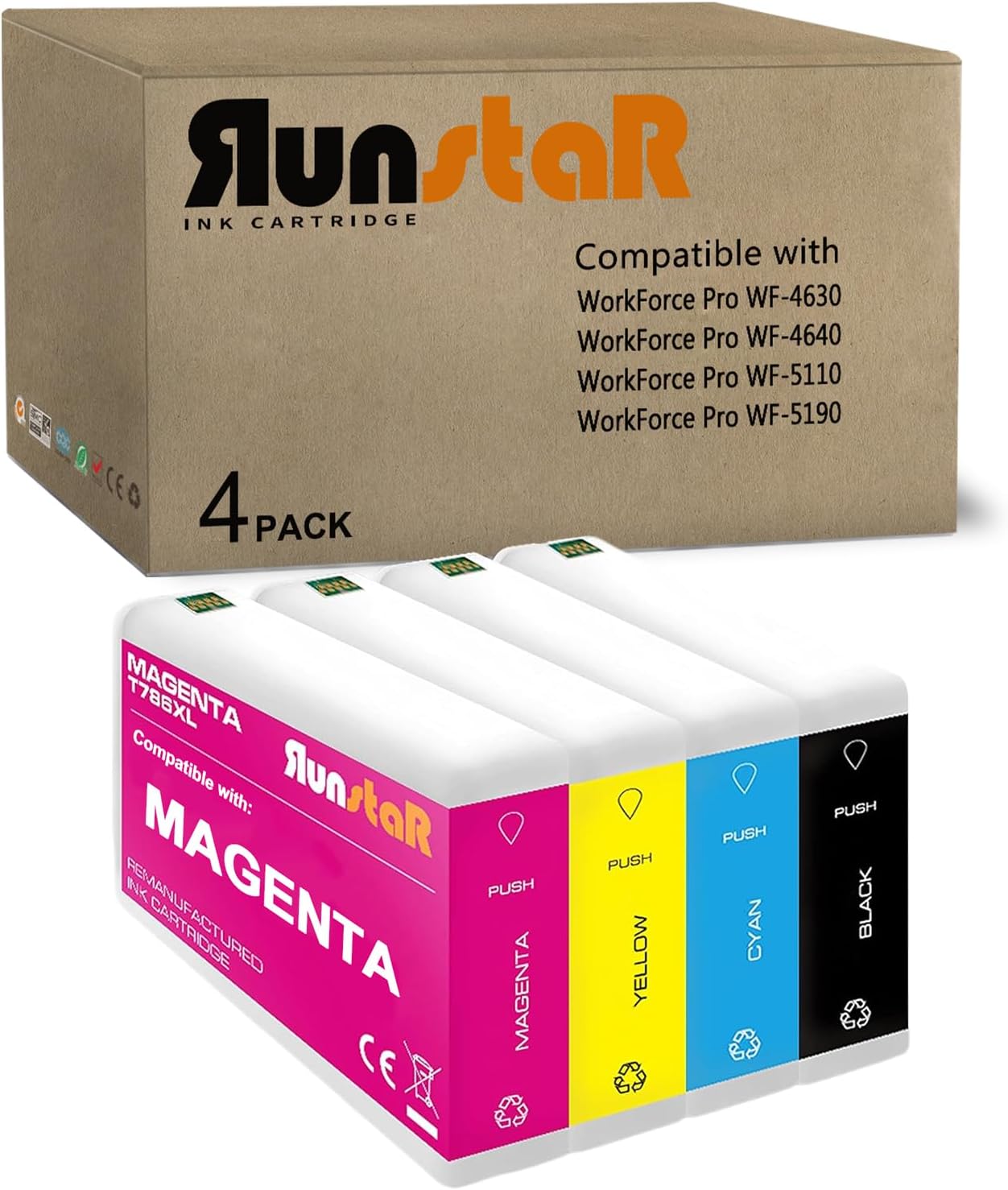 786XL T786XL Remanufactured Ink Cartridge Replacement for Epson 786XL T786XL use for Epson Workforce Pro WF-4630 WF-5620 WF-5110 WF-4640 WF-5690 WF-5190 Printer (Black Cyan Magenta Yellow)