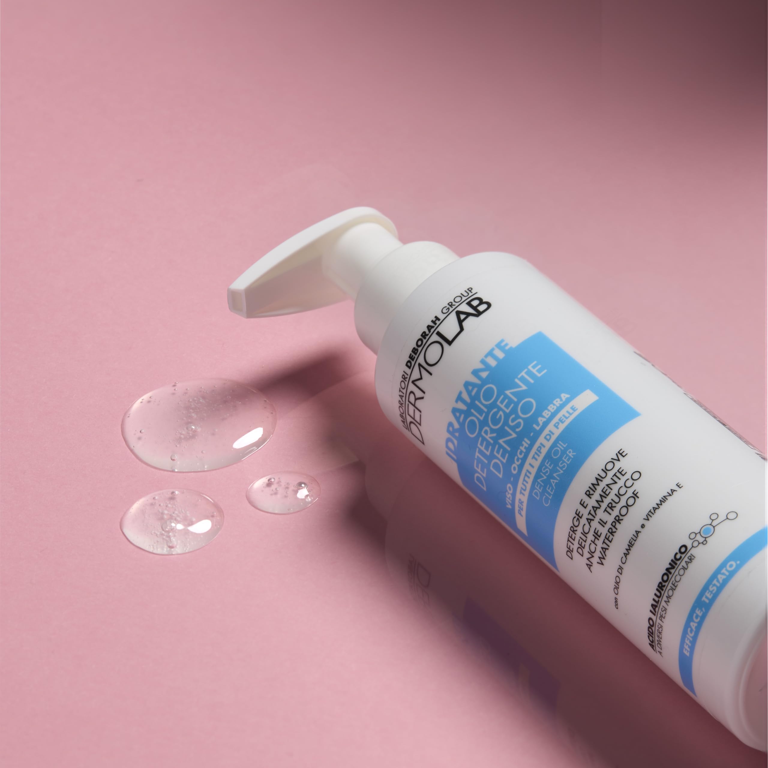 Dermolab - Olio Detergente Viso Denso con Acido Ialuronico Idratante, Olio di Camelia e Vitamina E, Deterge e Rimuove Delicatamente anche il Trucco Waterproof da Viso, Occhi e Labbra, 120ml