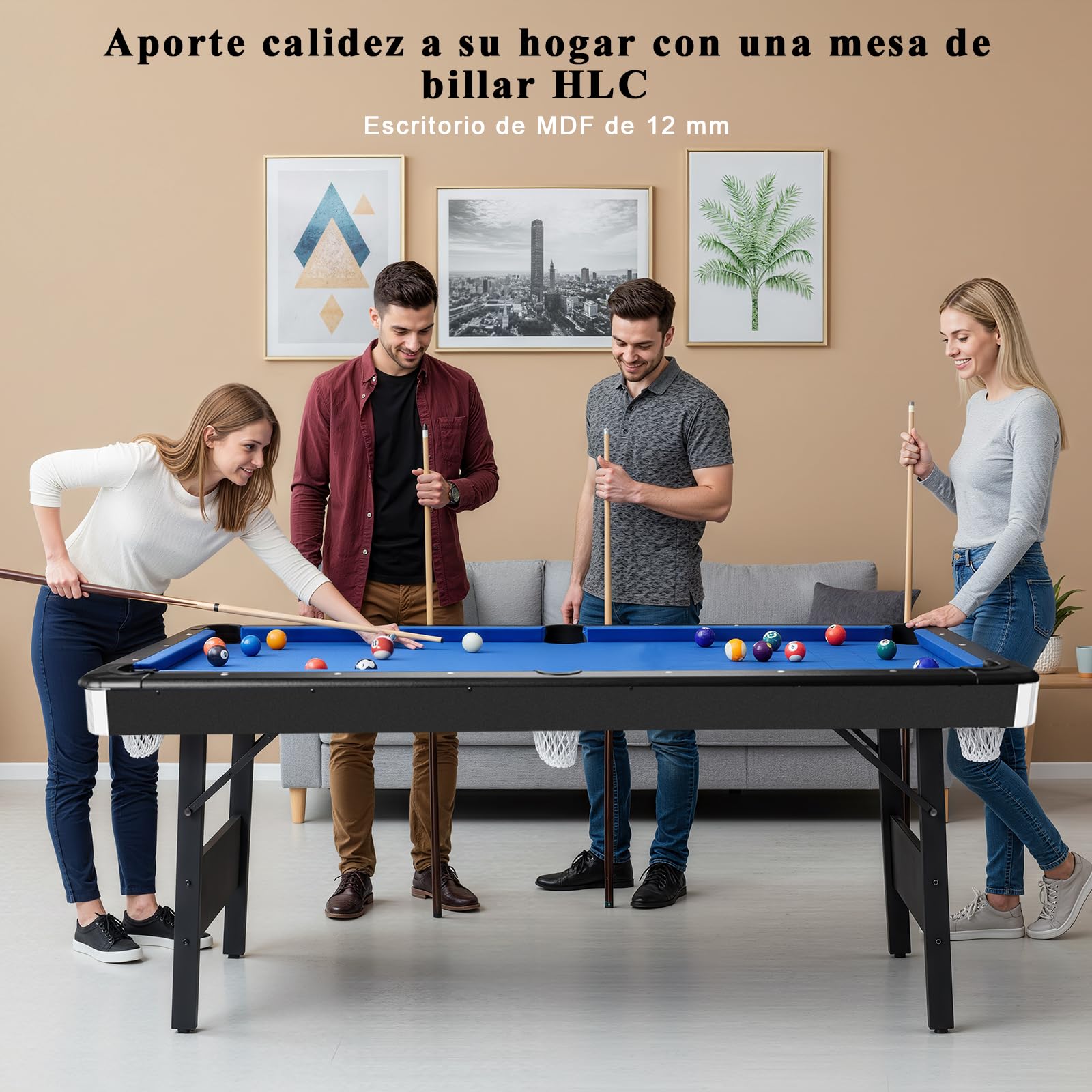 HLC Mesa de billar plegable, mesa de billar, billar, mesa multifunción con accesorios, adecuada para el hogar.