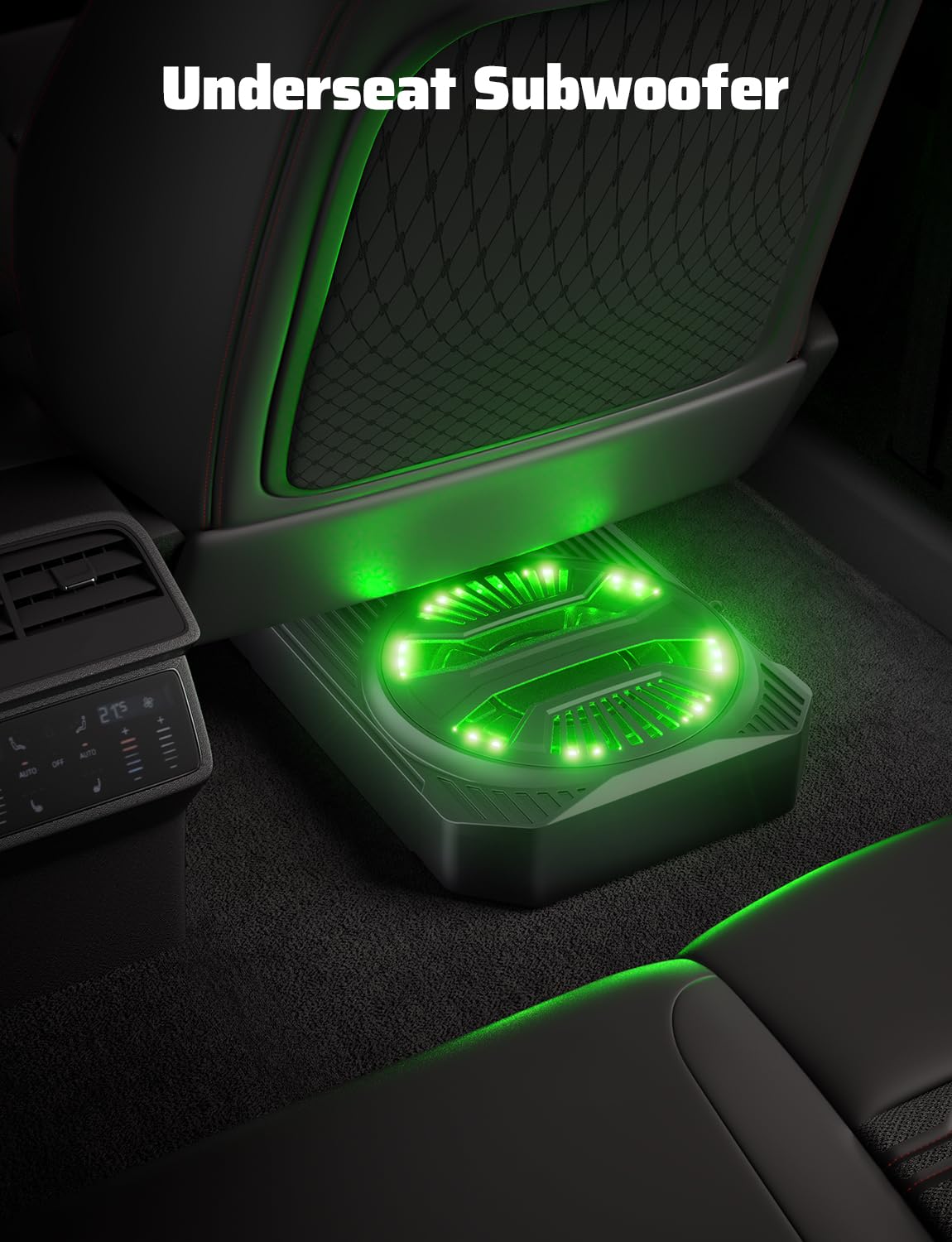 10" 1200W Slim Underseat Car Powered Subwoofer with Amplifier & RGB Lights – APP/Remote Control, Music Sync Bass & Rainbow Chasing Effects, Car Truck Audio Subwoofer and Amp Package