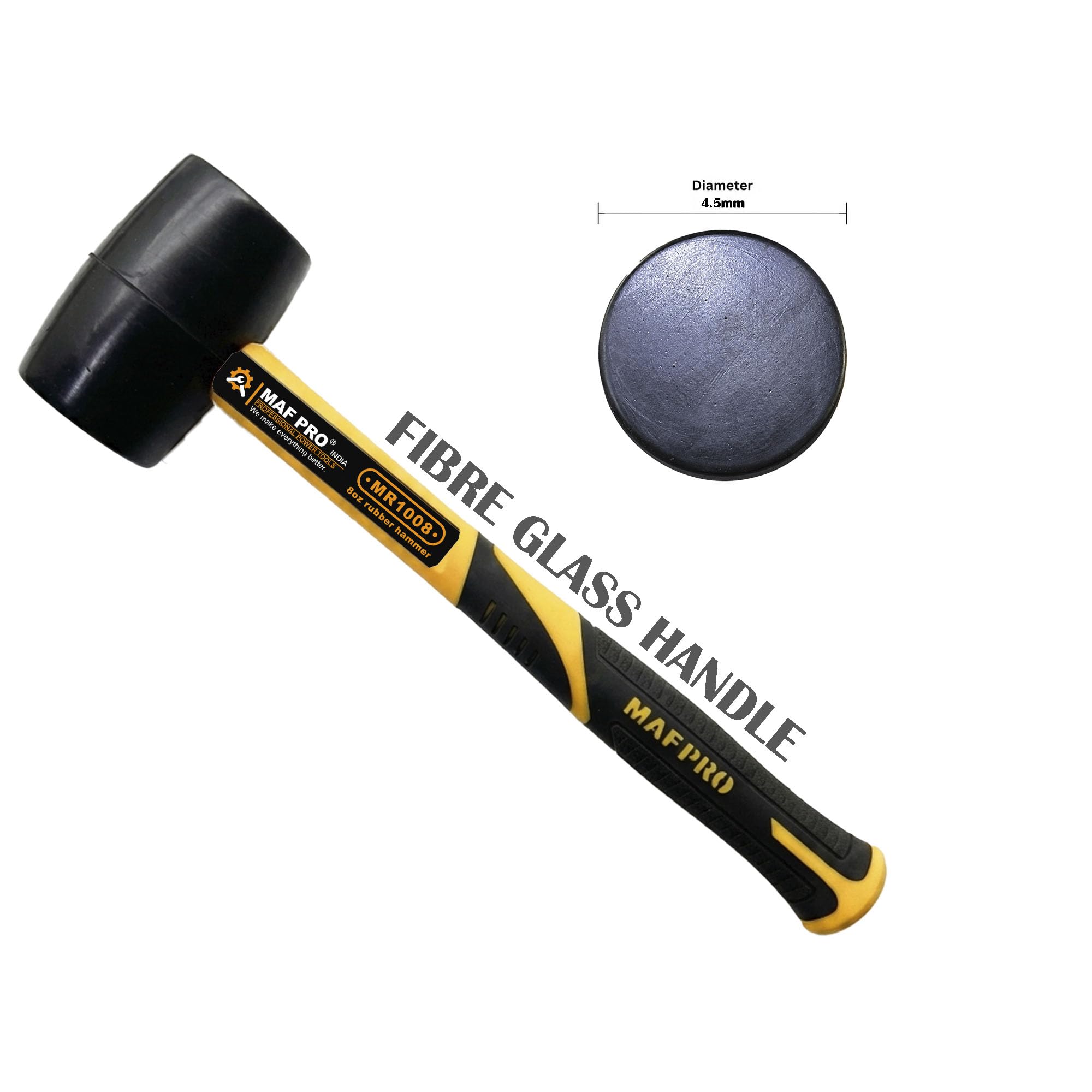 Malfah Rubber Hammer 450 GM Automotive Dead Blow Mallet Anti-shock Handle Masonry Woodwork Home Diy Mechanic Camping Travelling Construction No Harm Maf (450 GM 16 OZ) MR1655