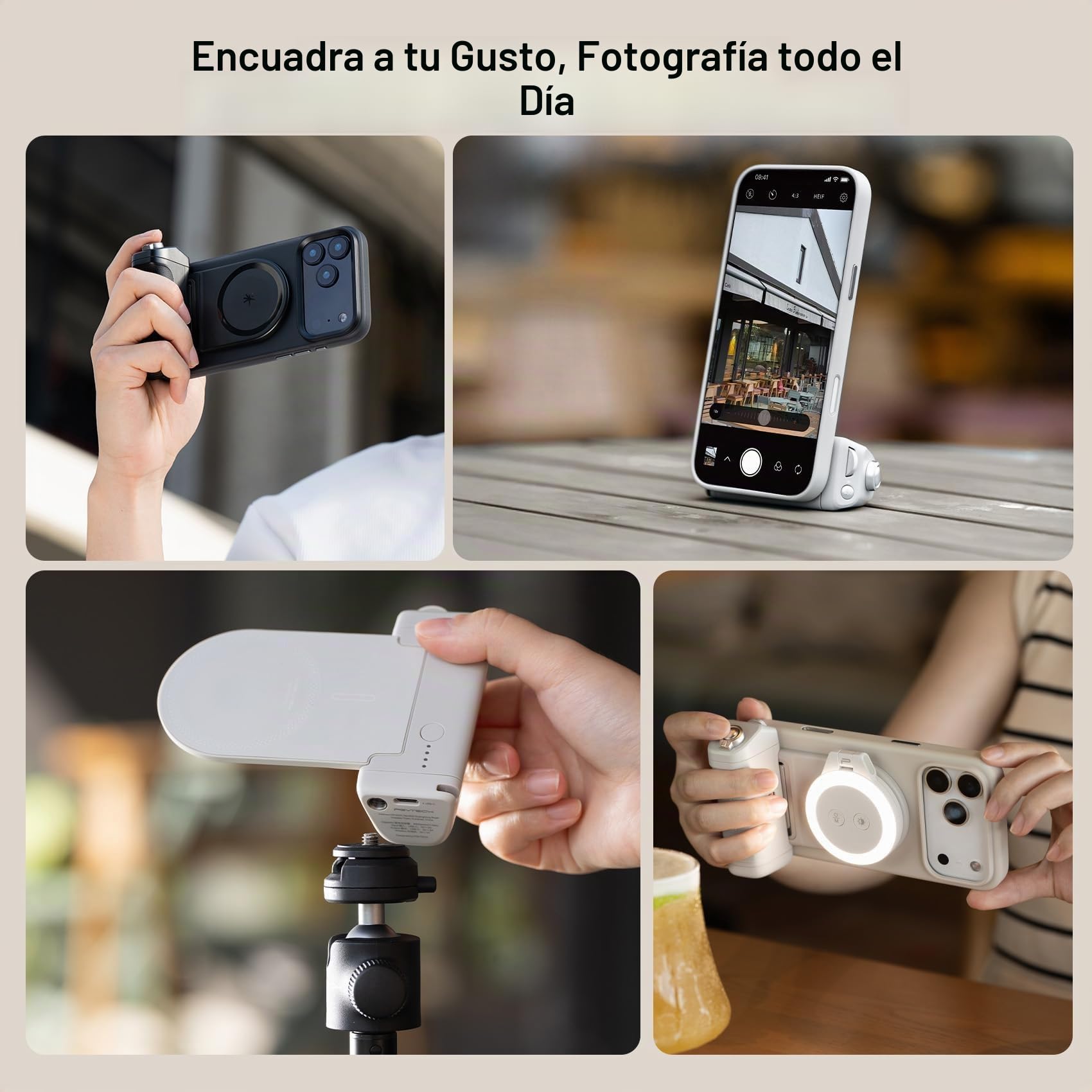 PGYTECH MagCam 2 Agarre para Smartphone, Kit Modular 3-en-1, Mando Bluetooth & Agarre de Carga & Soporte de Carga Inalámbrica Magnética MagSafe, para iPhone 12–17/Android 14 (Negro)