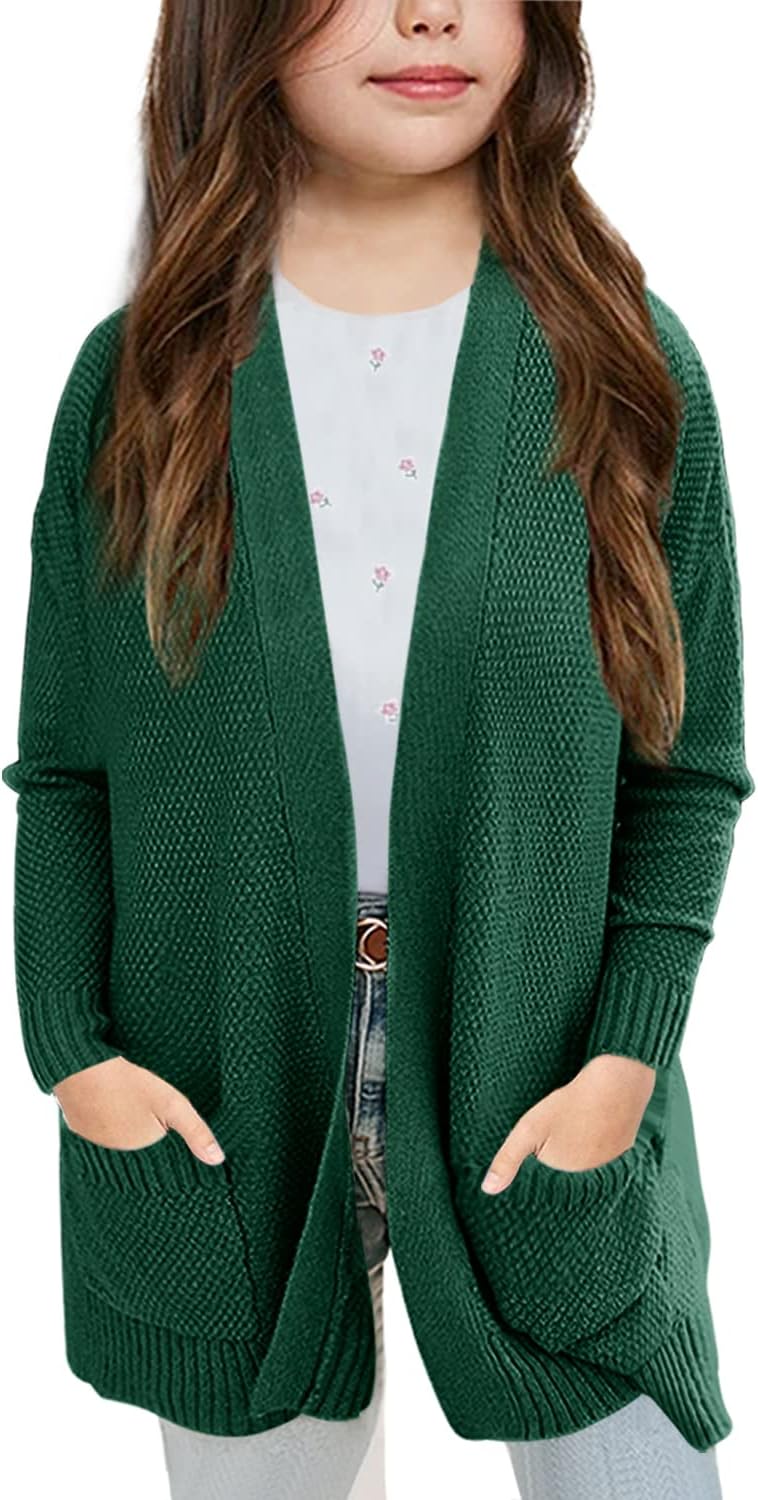 Goranbon Girls' Cardigan Sweaters Open Front Long Sleeve Casual Sweater Coats with Pockets