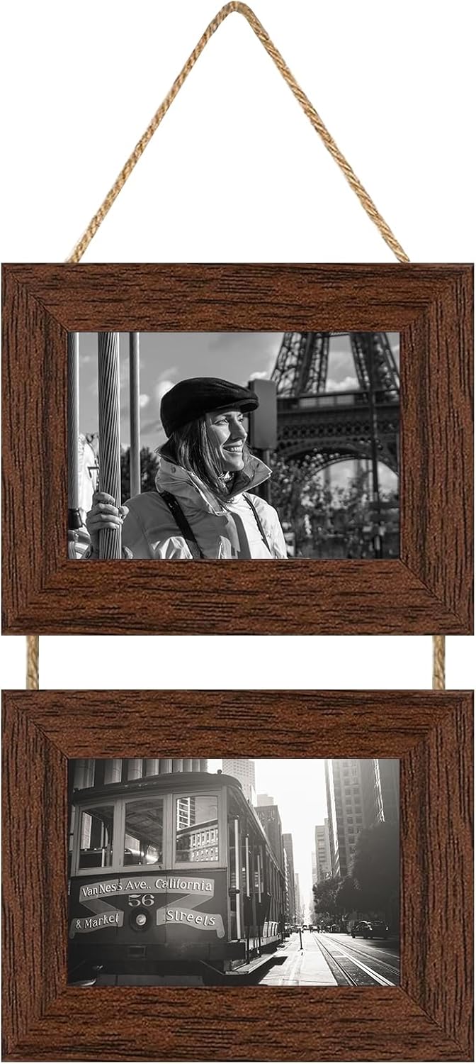 4x6 Picture Frames Collage Wall Decor, Wall Hanging Picture Frames Collage with 2 Opening Rustic Brown