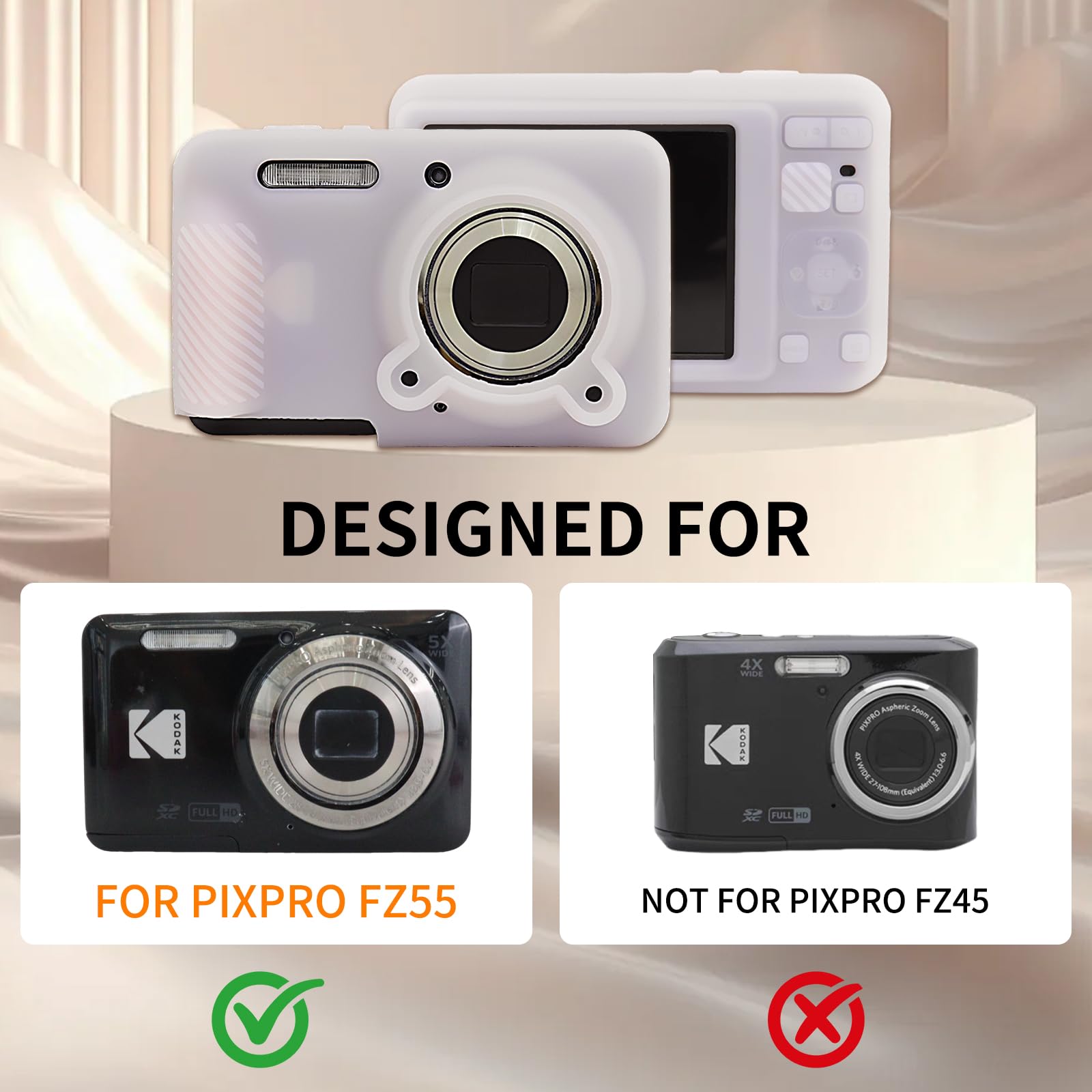 MUZIRI KINOKOO Etui do Kodak Pixpro FZ55, Miękka silikonowa obudowa ochronna na aparat cyfrowy Kodak FZ55 z odpinanym osłonięciem obiektywu - Elegancka i odporna na zarysowania - Różowy bonbonowy