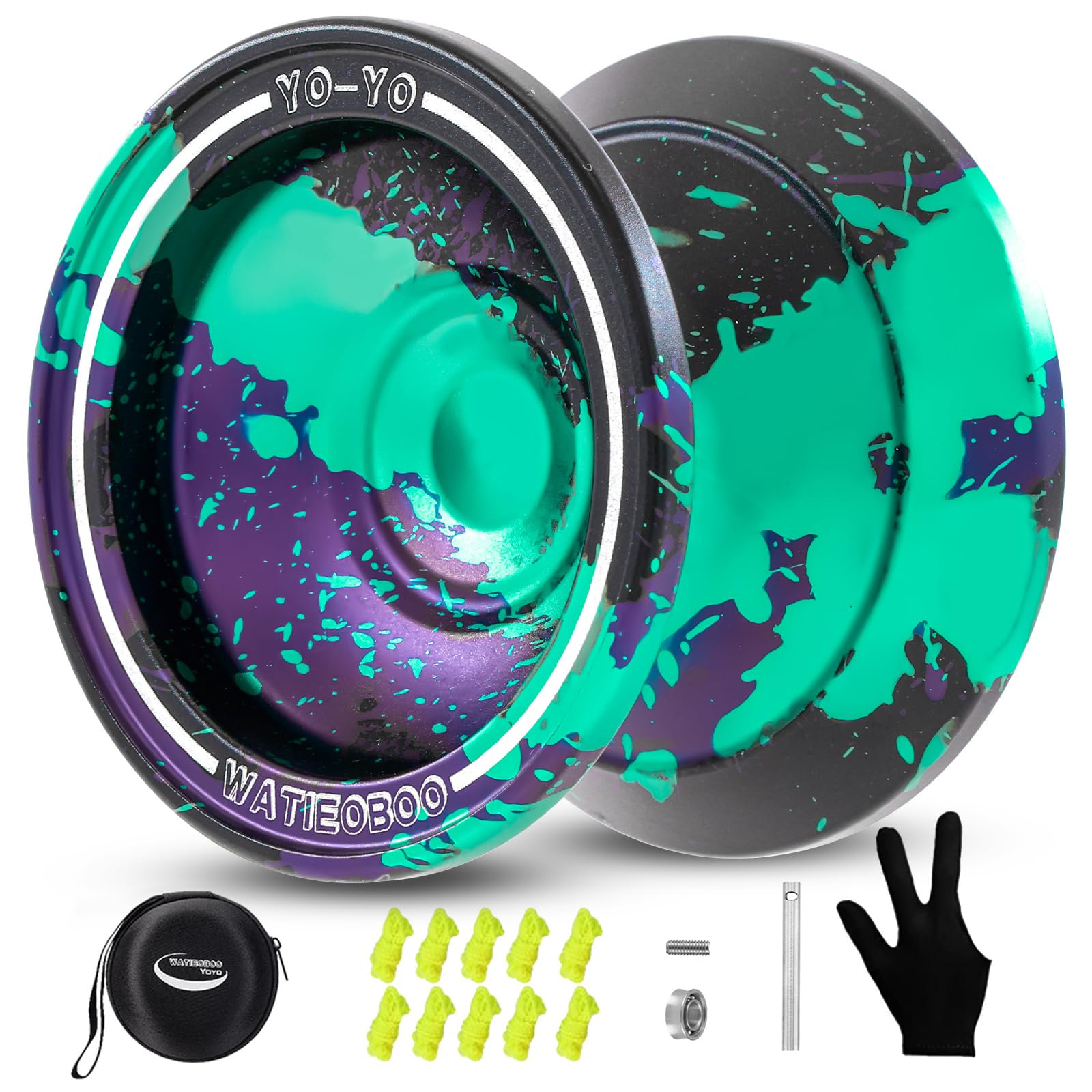 W07 yoyo Responsive Professional Unresponsive Yo yo for Adults Pro Metal Trick Yo-yo with YoYo Bearing Kit 10 Strings, Case &amp; Gloves