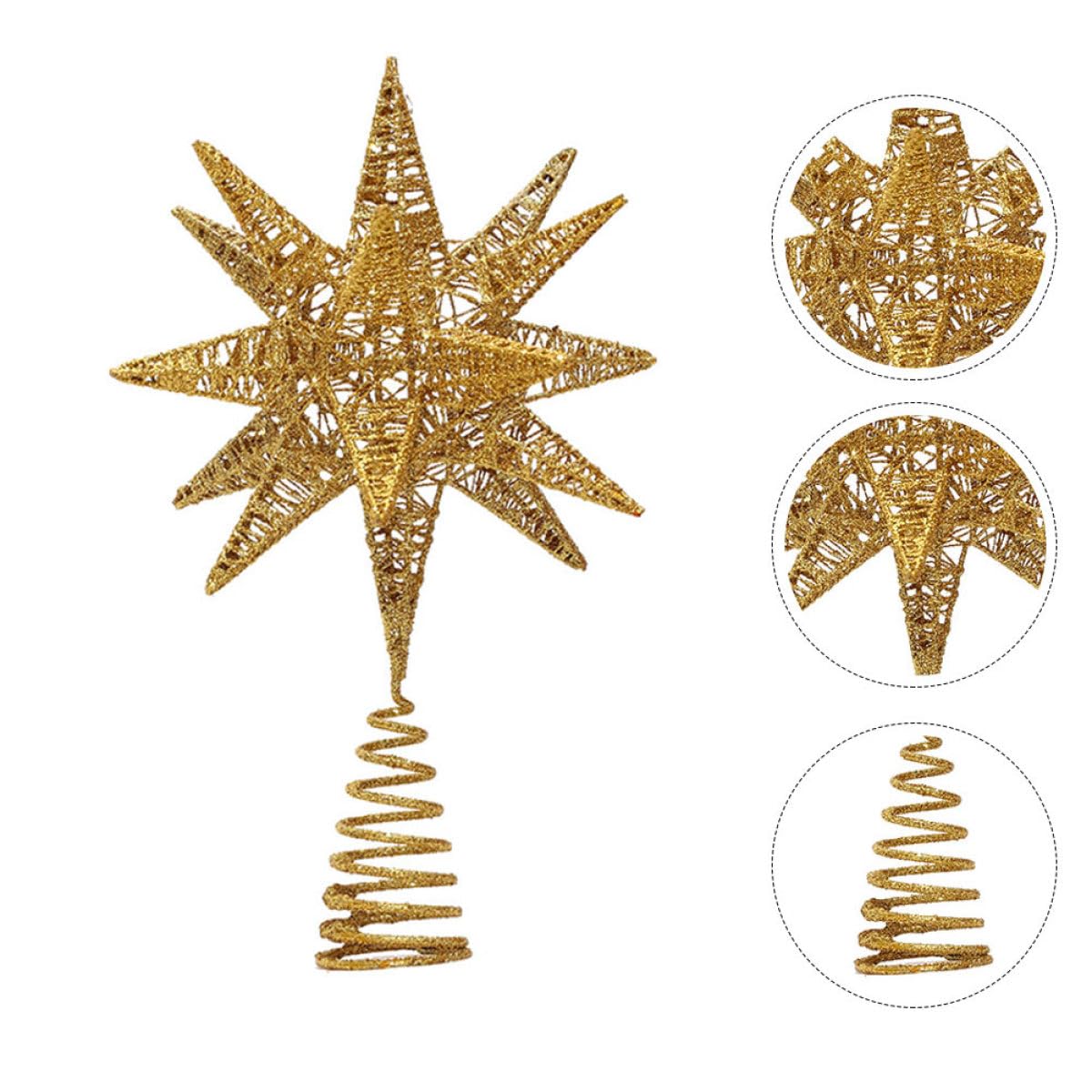 TOYANDONA Langlebige Eisen Weihnachtsbaumspitze Sternförmige Dreidimensionale Tannenbaumspitze in Gold für Festliche Weihnachtsdekoration und Partybedarf