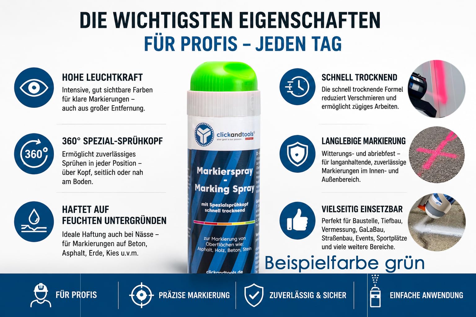 Markierungsspray leuchtend orange 12'er Pack mit Spezialsprühkopf, schnell trocknend