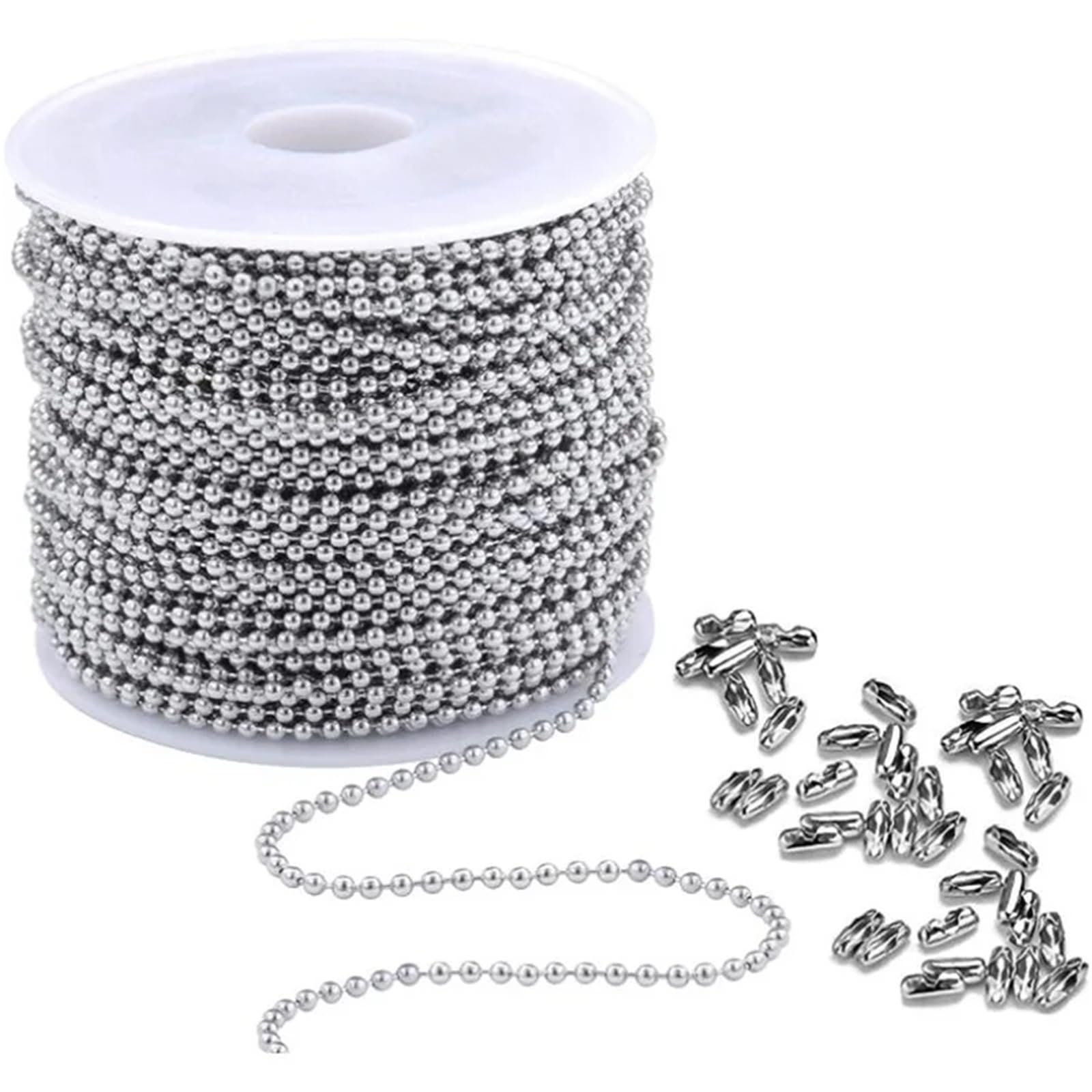 Catene Catena con perline a sfera in acciaio inossidabile 3 rotoli da 10 m Tirante regolabile 150 connettori coordinati for creazione di gioielli ed etichette(2.0mm ball)