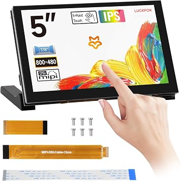 LUCKFOX for Raspberry Pi 5 Touch Screen - 5 inch DSI Display for Pi 5/4B/CM4/CM3 Support 3D Printing, Capacitive Touch 800x480, 178  Viewing Angle, Toughened Glass LCD Panel for Raspberry Display