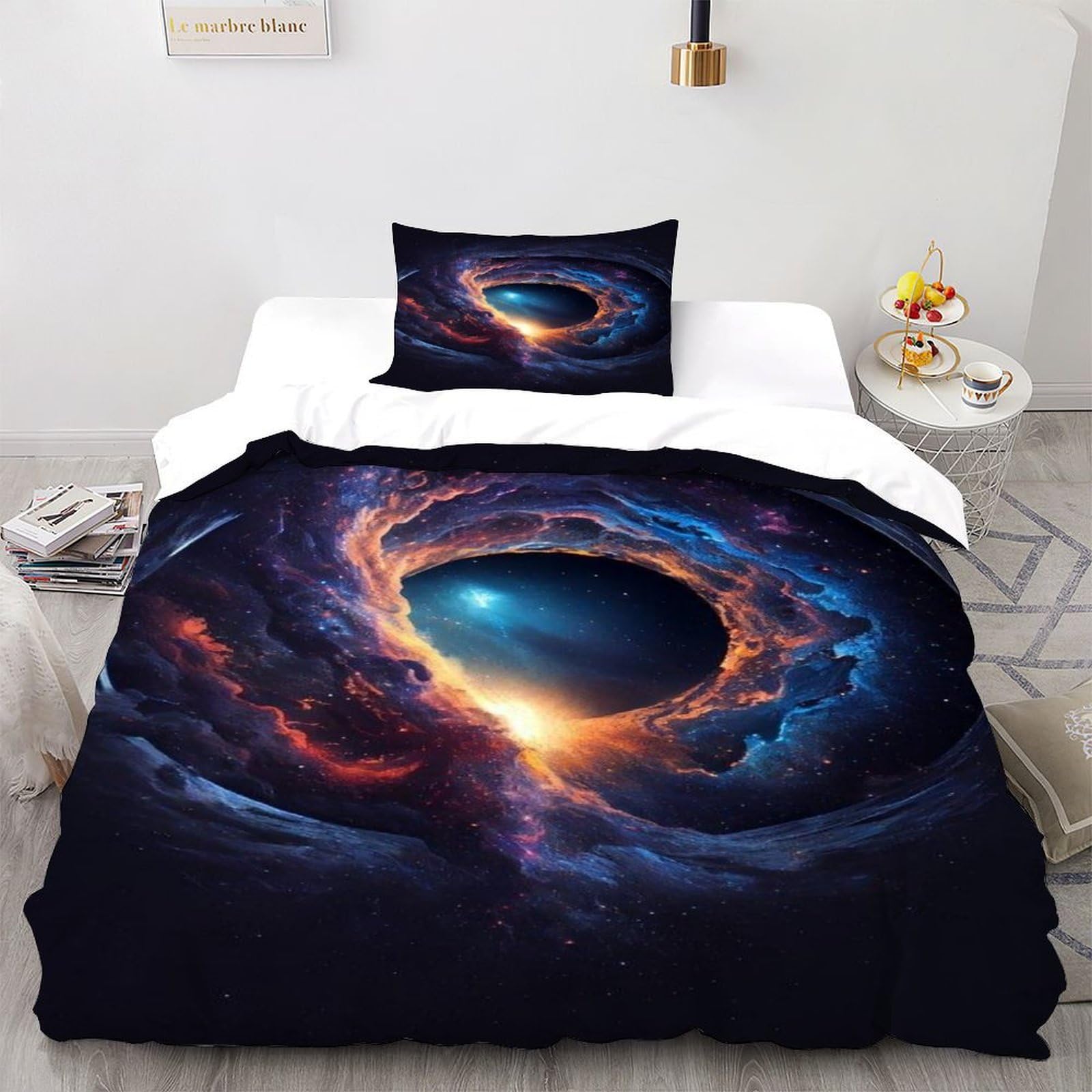 Ensemble literie microfibre thème espace 135x200cm avec housse et taie d'oreiller