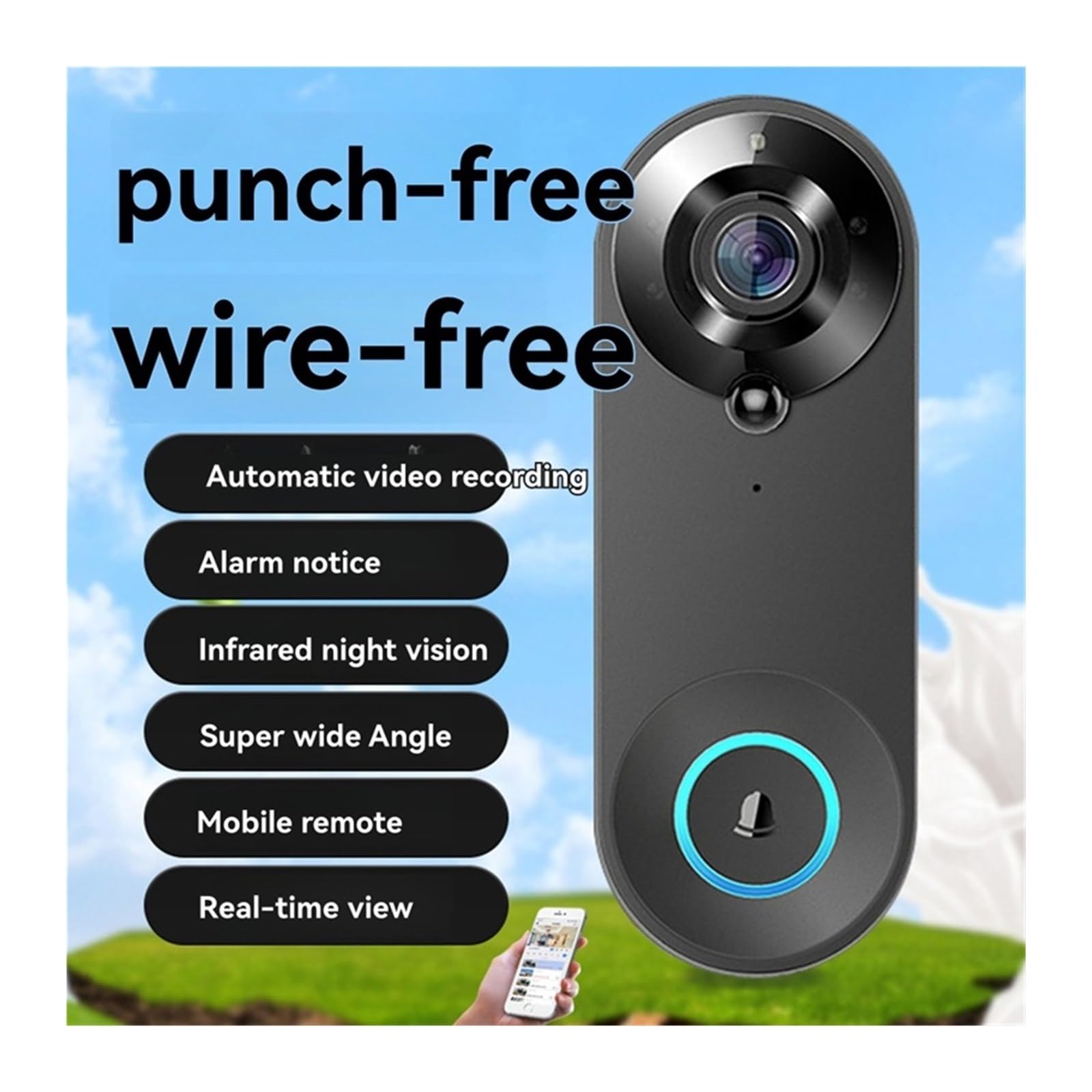 AS95-Interphone vidéo sans Fil Wi-FI avec caméra 2MP, for Maison connectée, sécurité, détection de Mouvement PIR Grand Angle