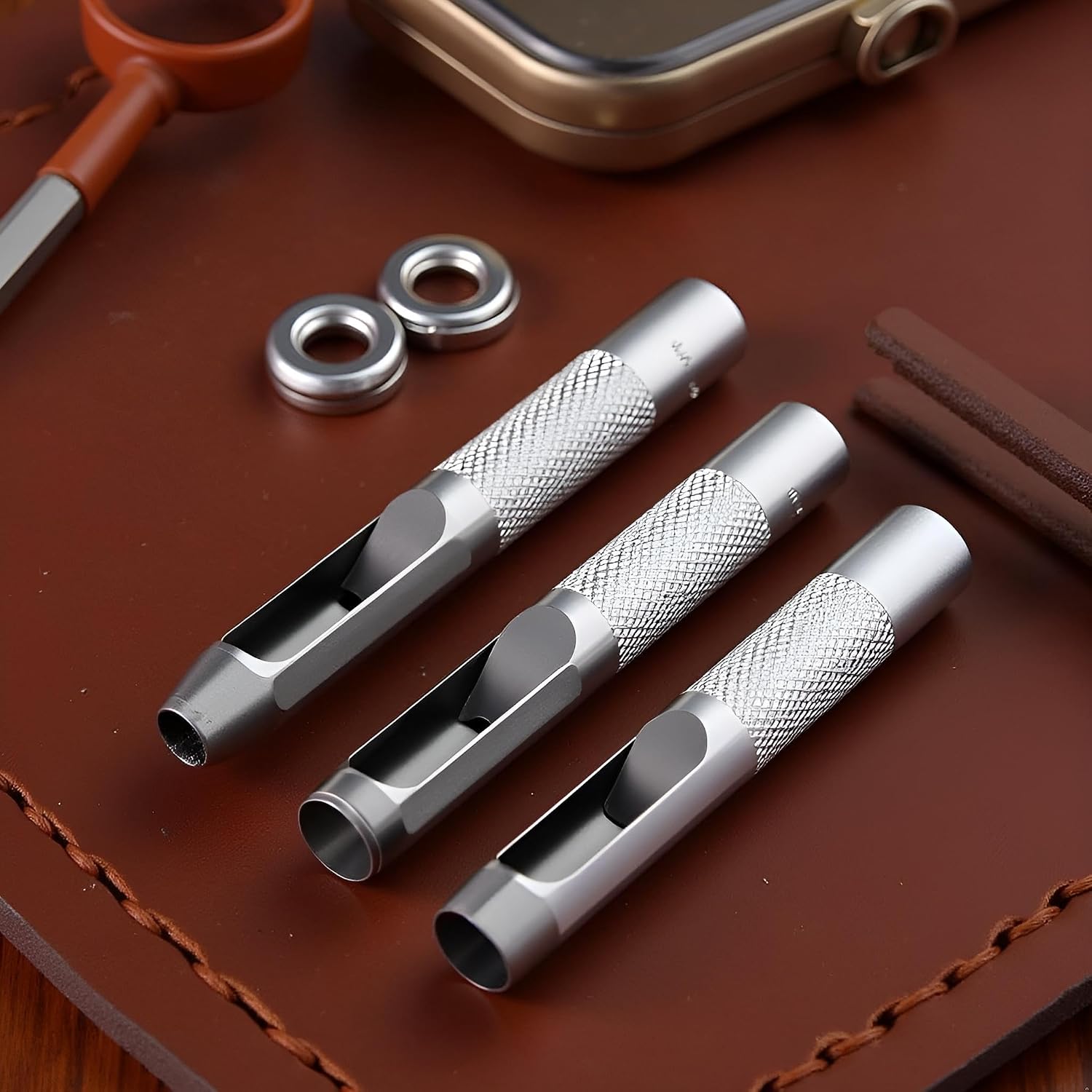 3Pcs Grommets Hole Punch, Steel Hollow Leather Punch Set, (1/4, 3/8, 1/2 inch) is an Original Accessory for The Grommet Tool Kit, Grommets, Grommet Kits