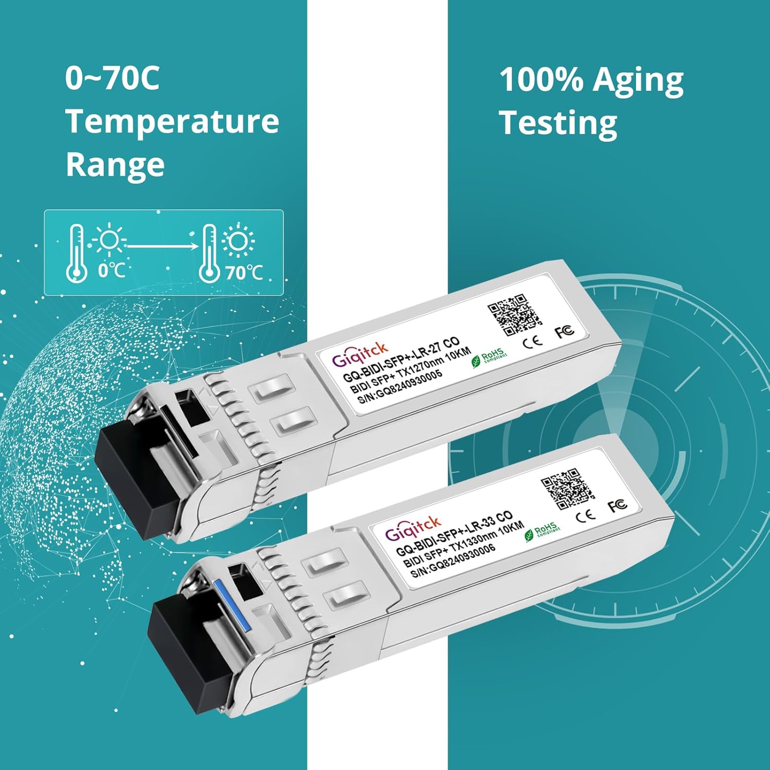 1 Pair 10GBASE-BX10-UD BiDi SFP+ Module, TX 1270nm/1330nm, RX 1330nm/1270nm, 10km DOM Simplex LC/UPC SMF Optical Transceiver Networking Mini Gbic for Extreme 10GB-BX10-U/ 10GB-BX10-D
