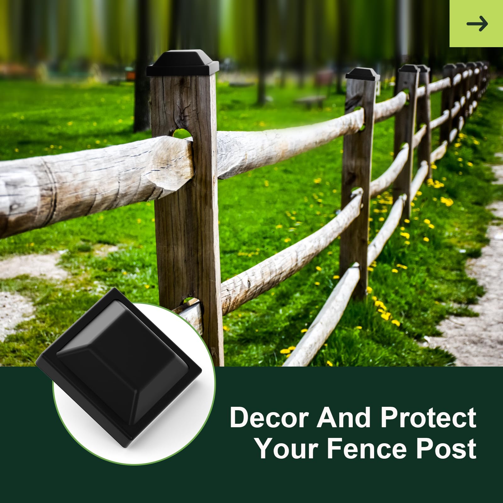 Fence Post Toppers 32 Pack) New Wood Fence Post Black Caps 6X6 (5 5/8") Pressure Treated Wood Made In USA (32 Post Caps