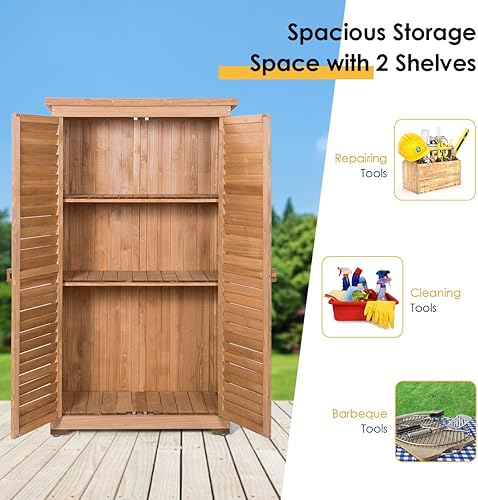 Miniatura 2 de Safstar cobertizo de almacenamiento para exteriores, cobertizo de almacenamiento de herramientas de madera con estantes desmontables y rejillas de