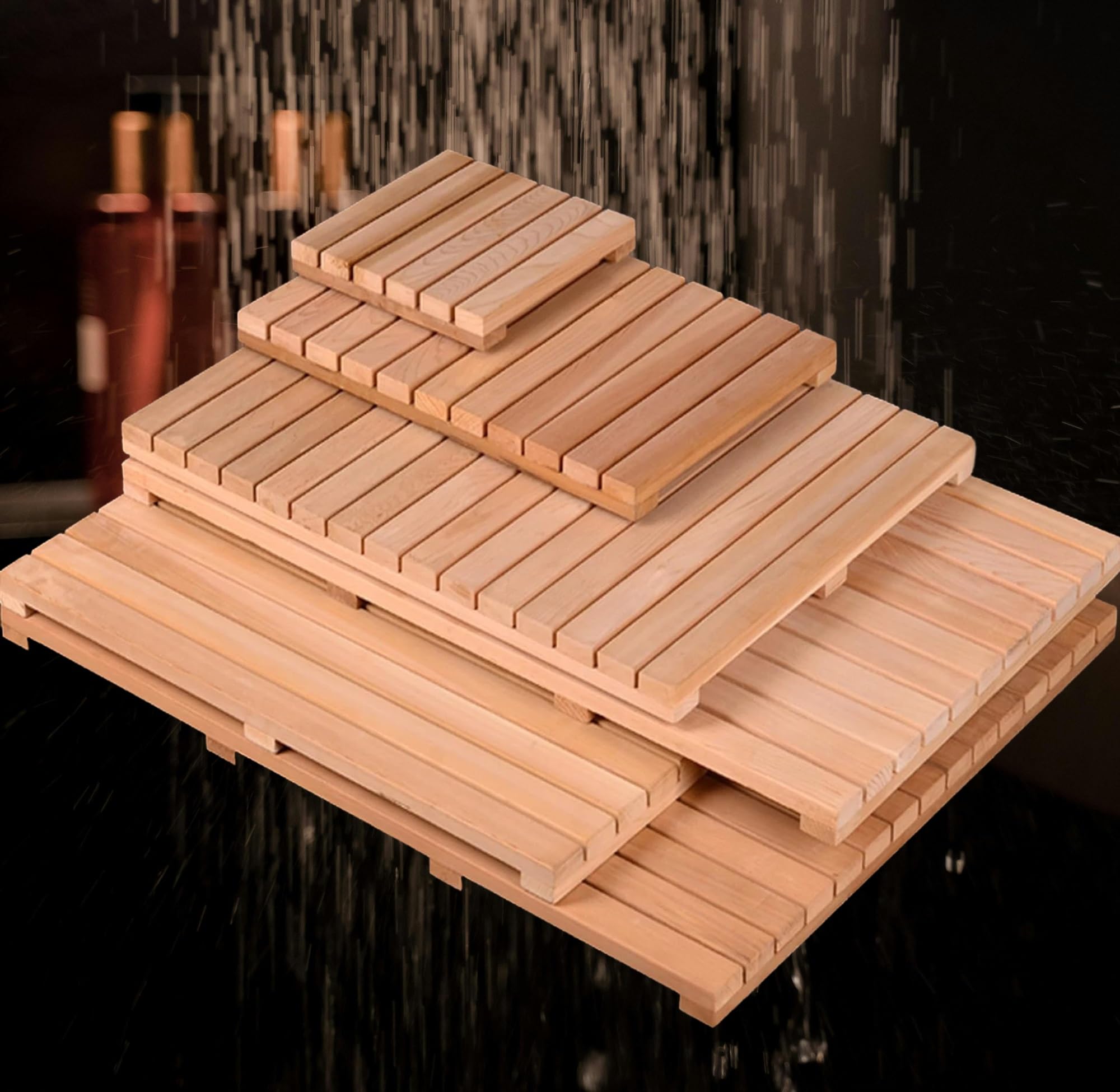 NEPHRA Natural Solid Wood Bathroom Anti-Slip Mat | Anti Slip Bath Mat | Wooden Pallet | Wet Room Shower Mat | Square Shower Mat | Strong and Sturdy(30x40cm/12x16in)
