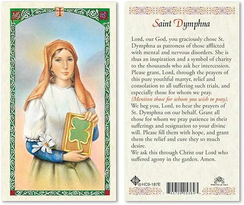 Tarjetas de oración laminadas de Santa Dymphna - Paquete de 25