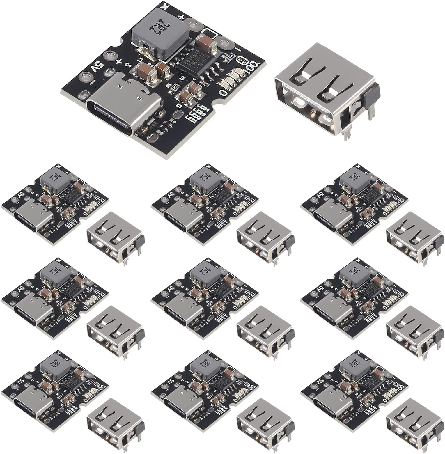 10PCS Type-C USB 5V 2A Boost Converter Step-Up Power Module Lithium Battery Charging Protection Board LED Display USB for DIY Charger ( no Welding Version)