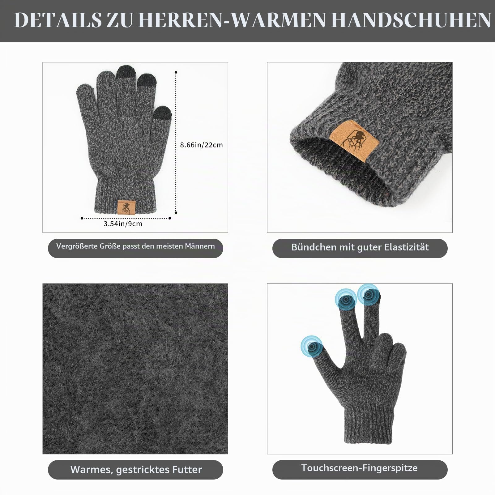 Mütze Schal und Touchscreen Handschuhe Set Wintermütze Thermohandschuhe Schal für Herren Strickmütze 3 STÜCKE Unisex Hüte für Damen Winter Accessoires für Herren Damen
