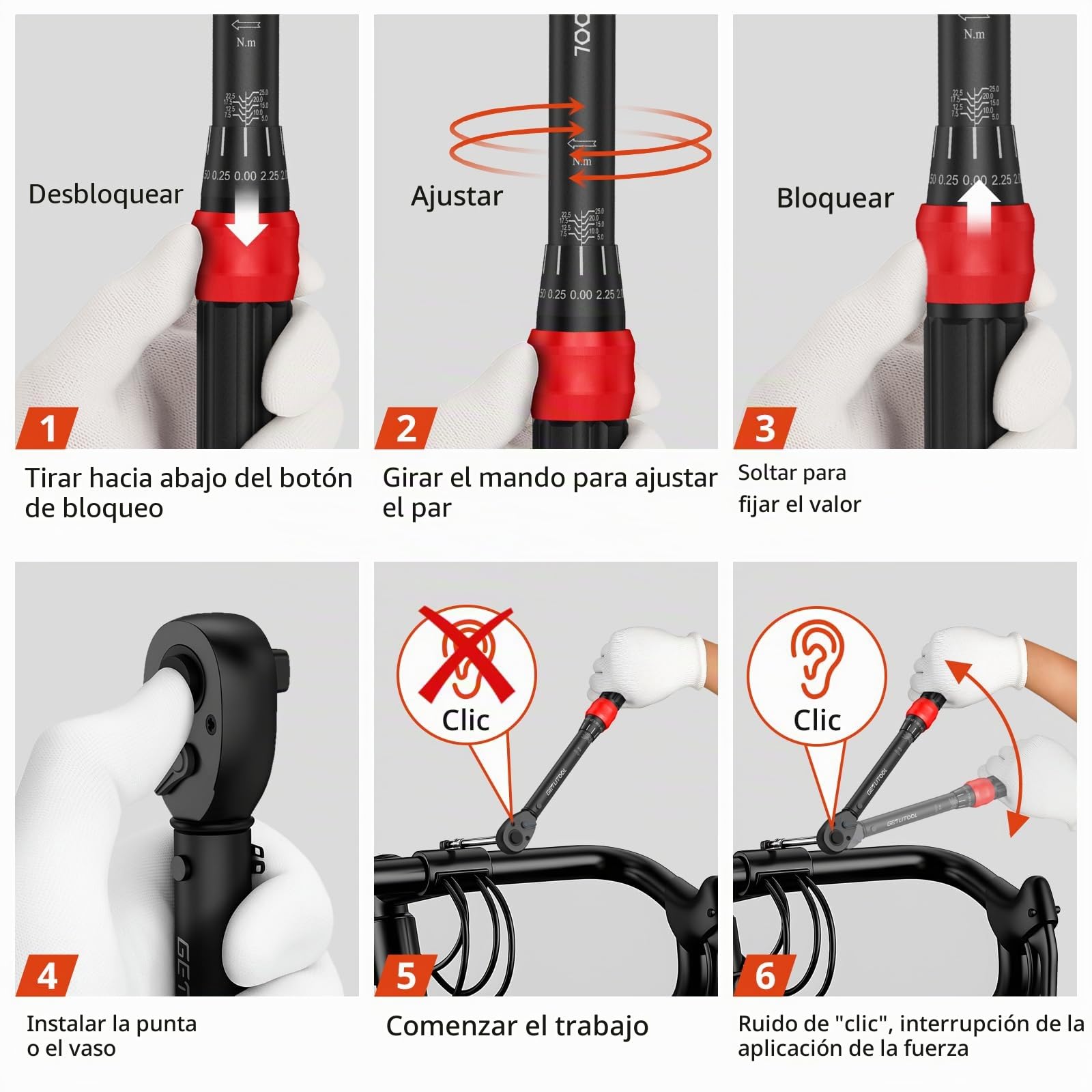 GETLITOOL Juego de Llaves Dinamométricas 1/4" 3/8" 1/2", de Acero al Cromo-molibdeno con Trinquete Reversible de 72 Dientes, 5-25 Nm, 10-60 Nm y 20-210 Nm