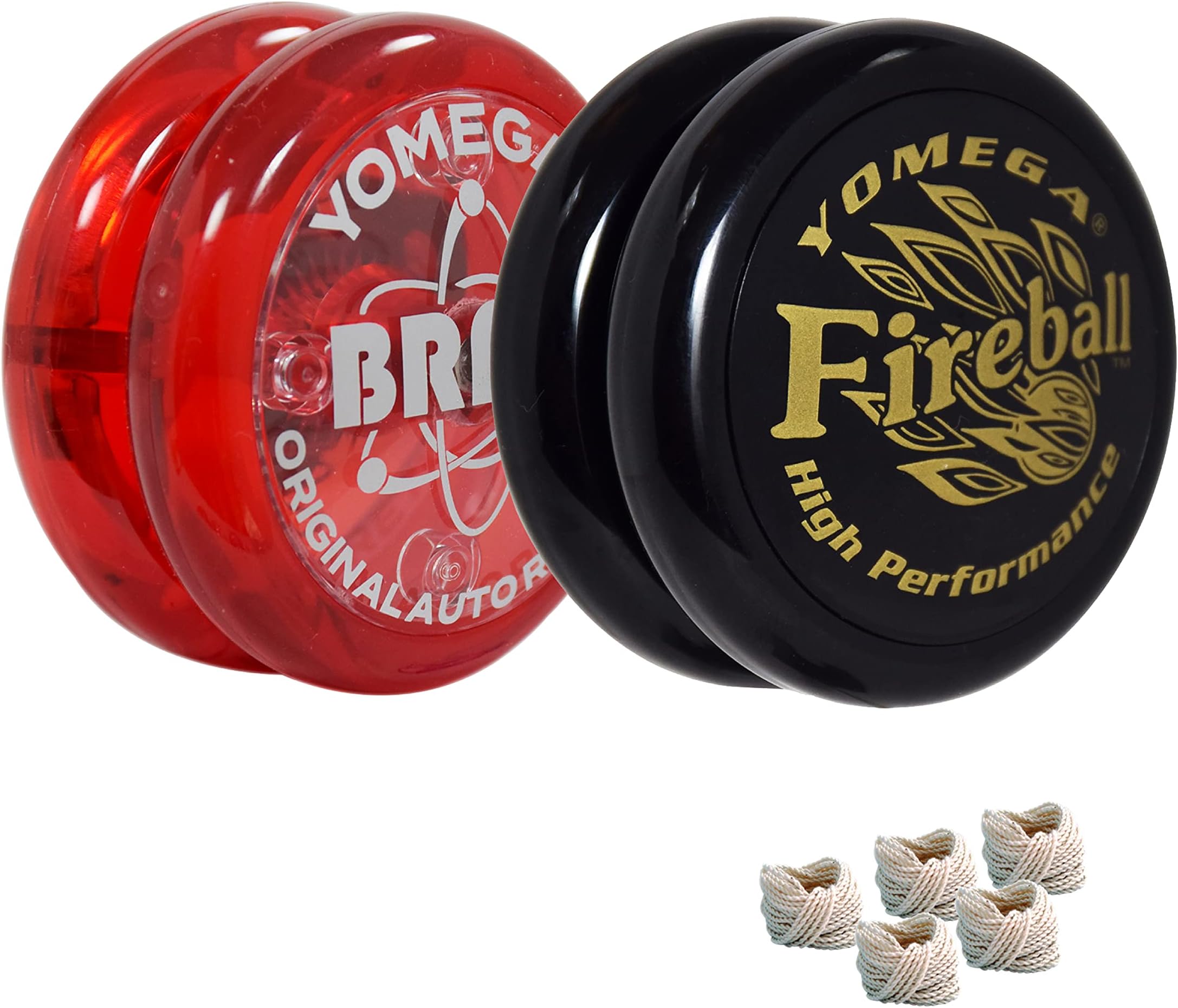 Yomega 2 Legendary Spinners The Original Yoyo with A Brain and Fireball Transaxle Yo-Yo for All Level String Trick Play +5 Extra Strings (Fireball Black-Brain Red)
