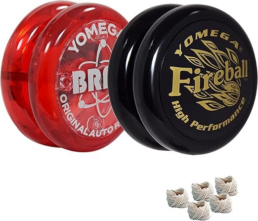 Yomega 2 Legendary Spinners The Original Yoyo with A Brain and Fireball Transaxle Yo-Yo for All Level String Trick Play +5 Extra Strings (Fireball Black-Brain Red)