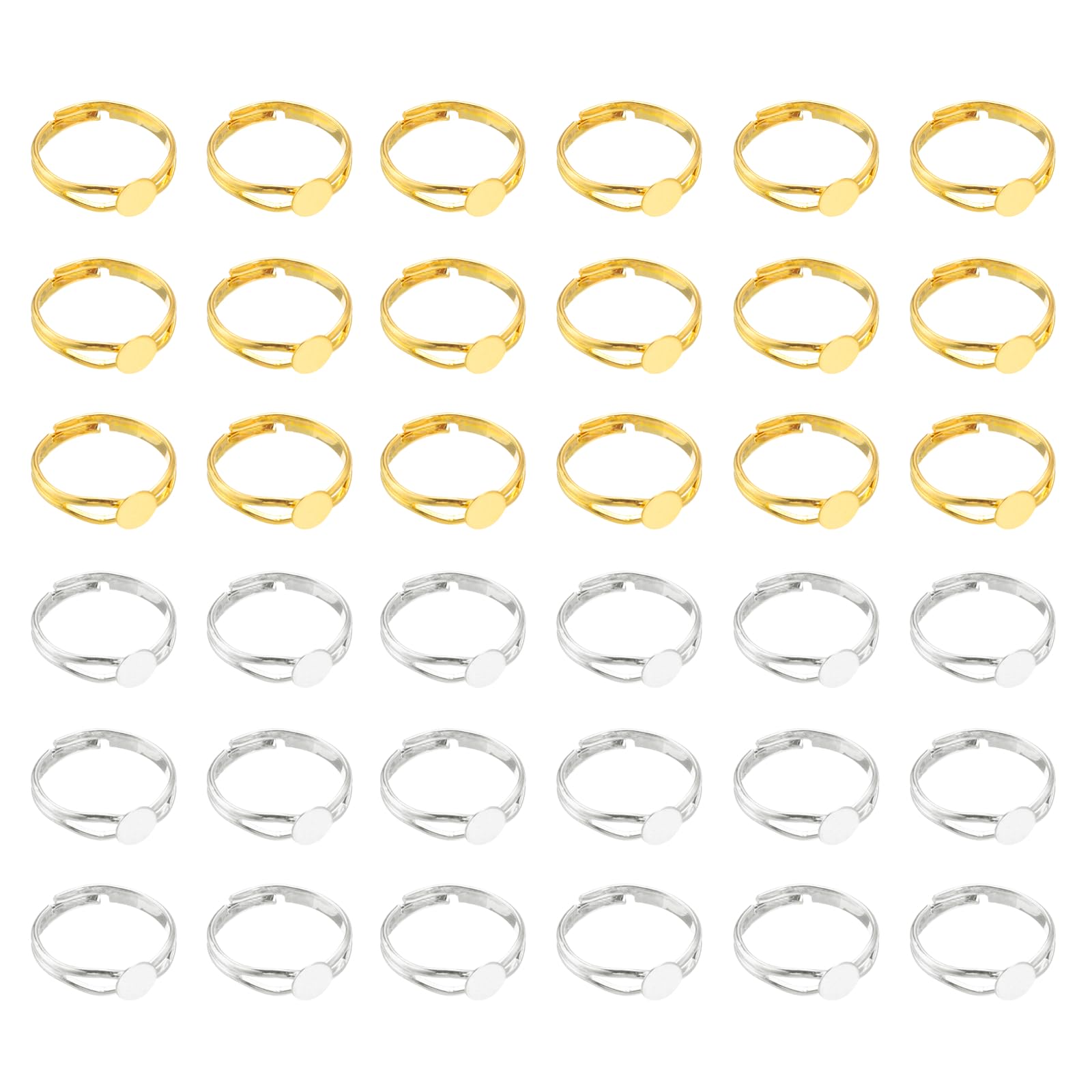 sourcing map Adjustable Blank Rings for Jewelry Making, 40 Pcs 6mm Adjustable Flat Blank Ring Base for Men Women DIY Crafts Jewelry Findings Components Birthday Wedding, Silver, Gold