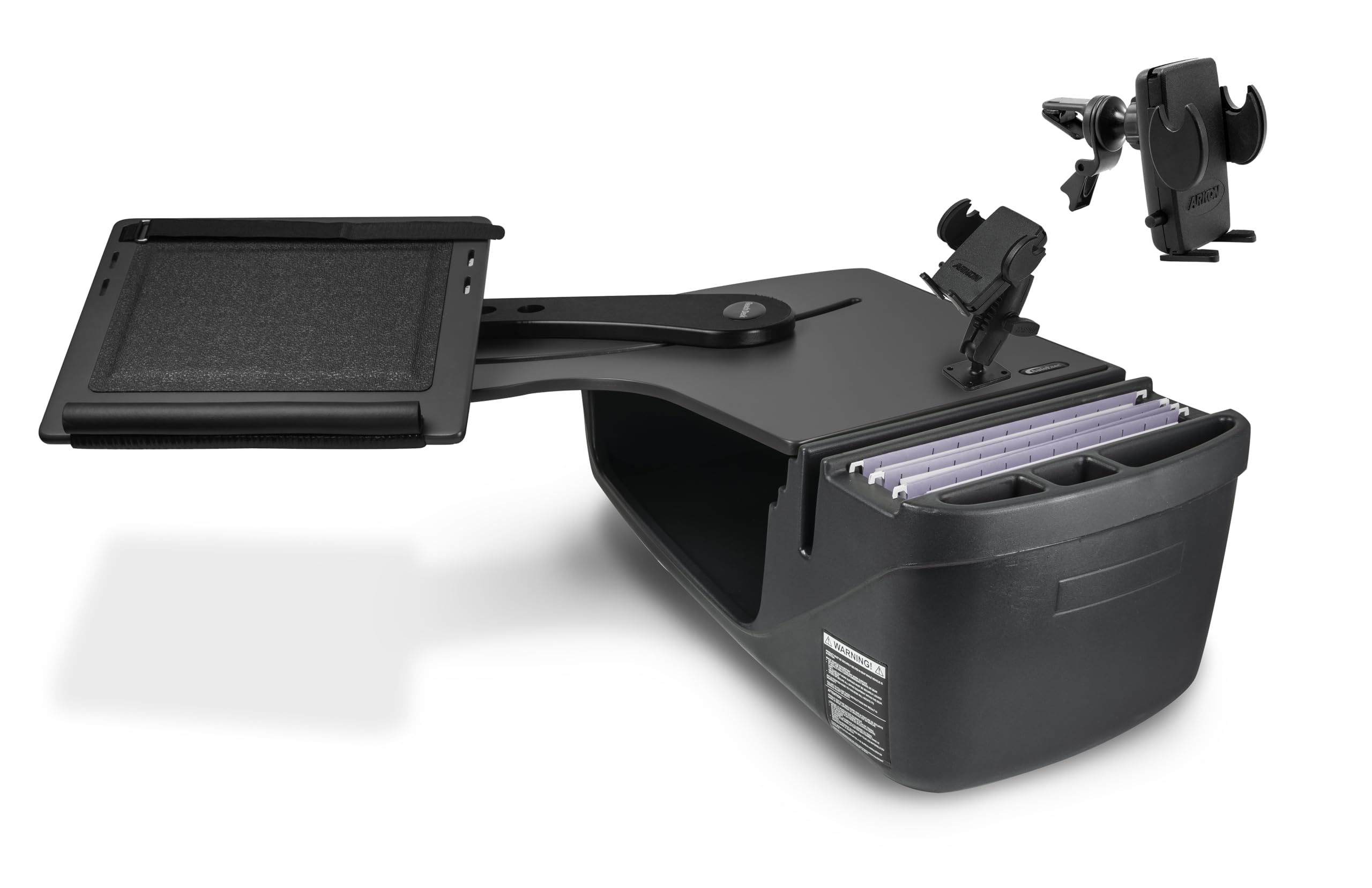AutoExec Reach Desk Back Seat for Your Vehicle Workstation and Mobile Office, Black, with Phone Mount and Phone Vent Clip