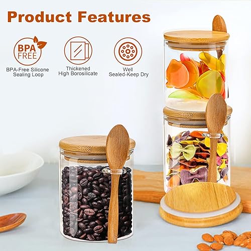 Miniatura 3 de Tarro de vidrio con tapas de bambú, recipientes de avena durante la noche con tapas, recipientes de vidrio para almacenamiento de alimentos,