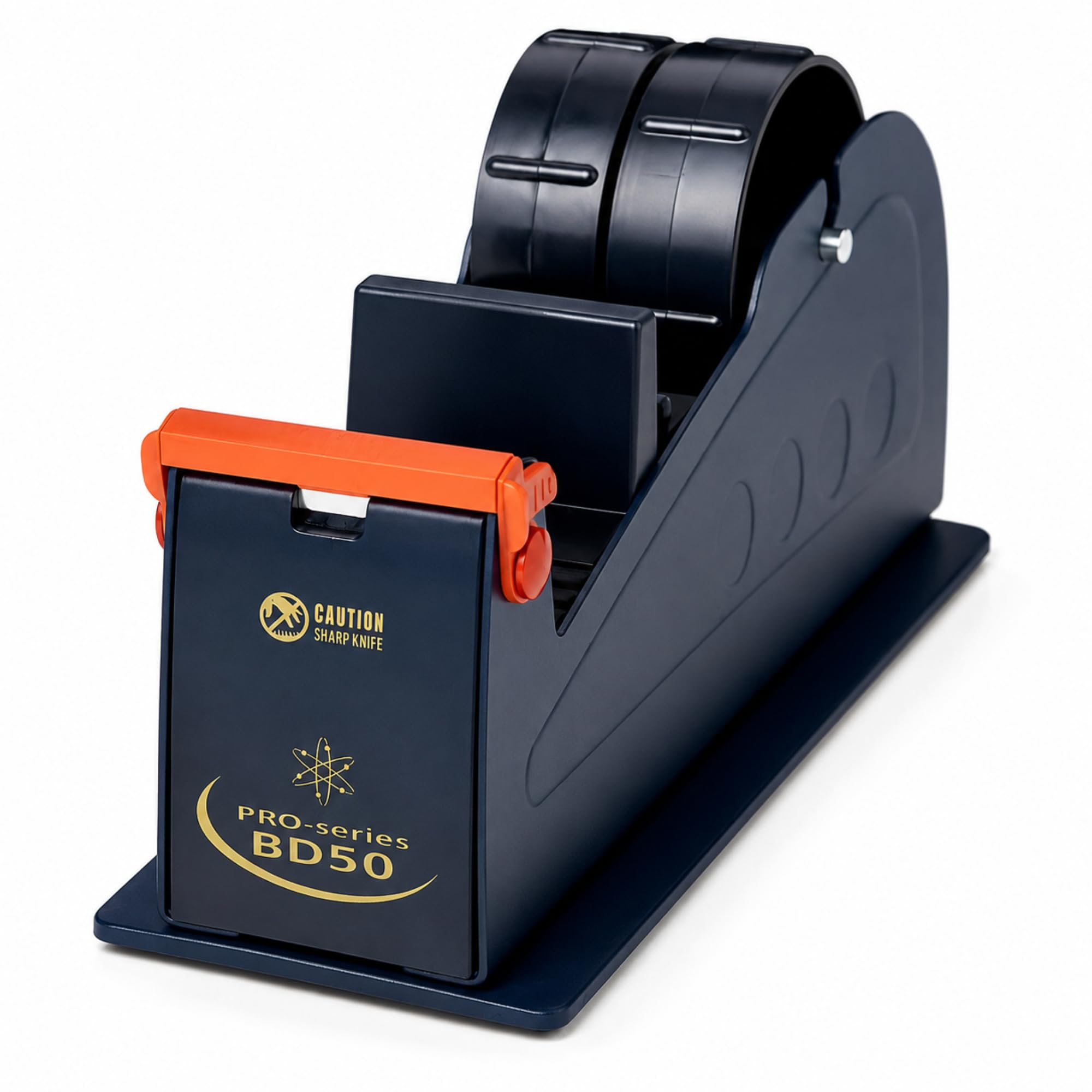 BD50 Heavy Duty Metal Tape Dispenser, Bench Parcel Packing Tape Cutter with Weighted Non-Slip Base, Sharp Blade, Desktop Tape Holder for Office, Warehouse, Shipping & Packaging