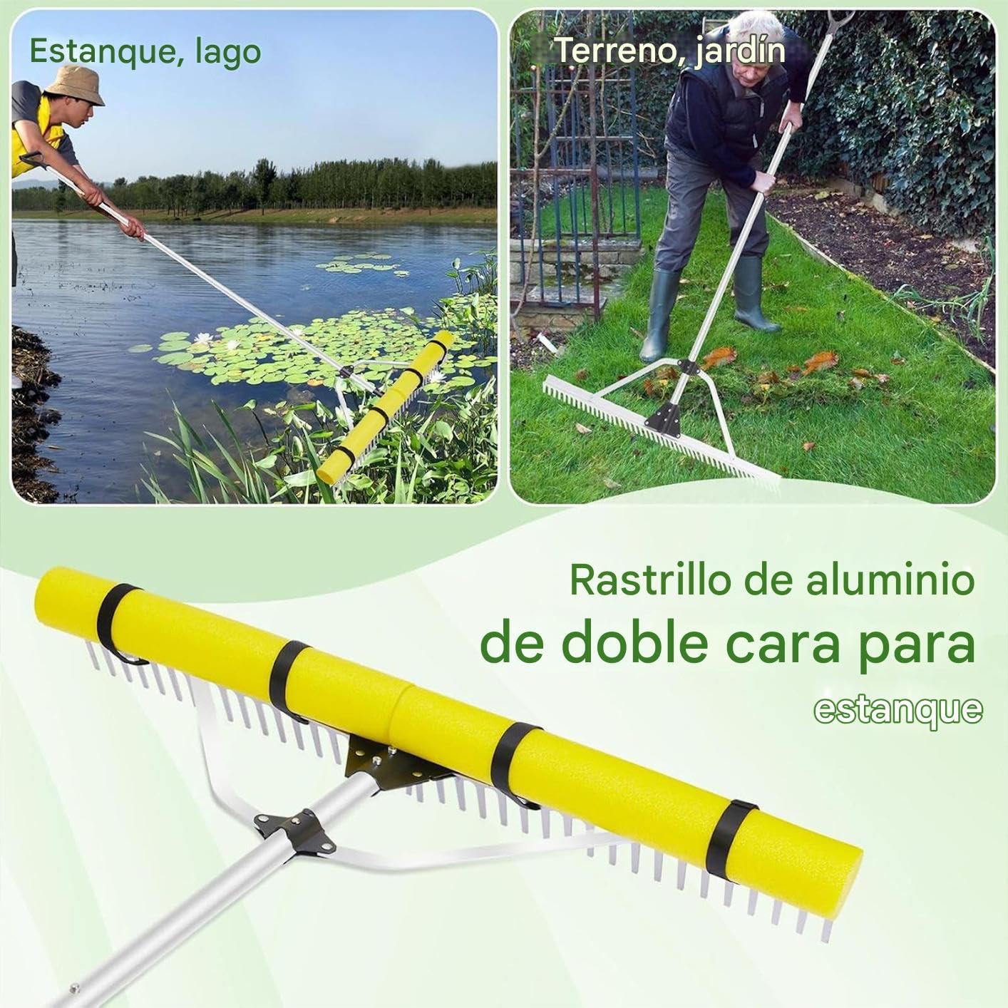 Robusto Rastrello per Laghetto Rastrello Per Erbacce Lacustri | Attrezzatura per Rimozione Alghe Stagno, Strumento Galleggiante per Giardini e Spiagge