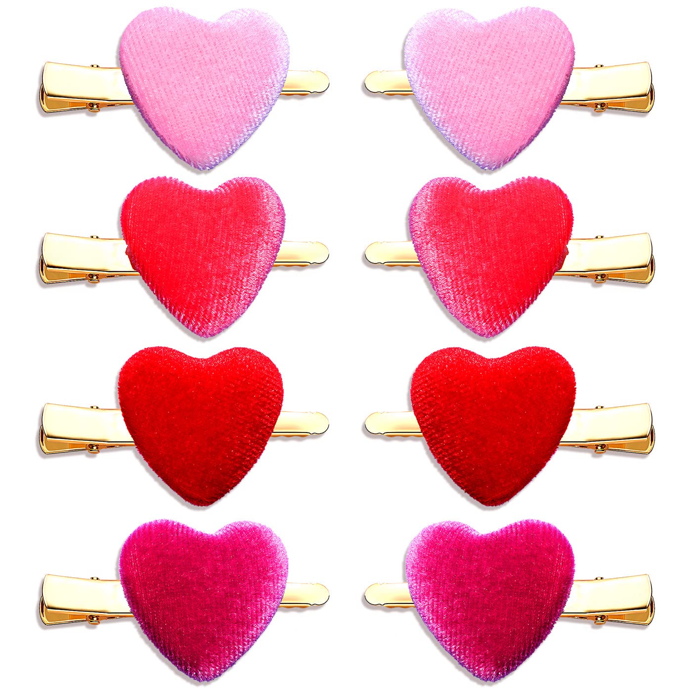 CEALXHENY 8PCS Heart Hair Clips for Women Girls Valentine's Red Heart Hairpins Gifts (8PCS Velvet Clip)