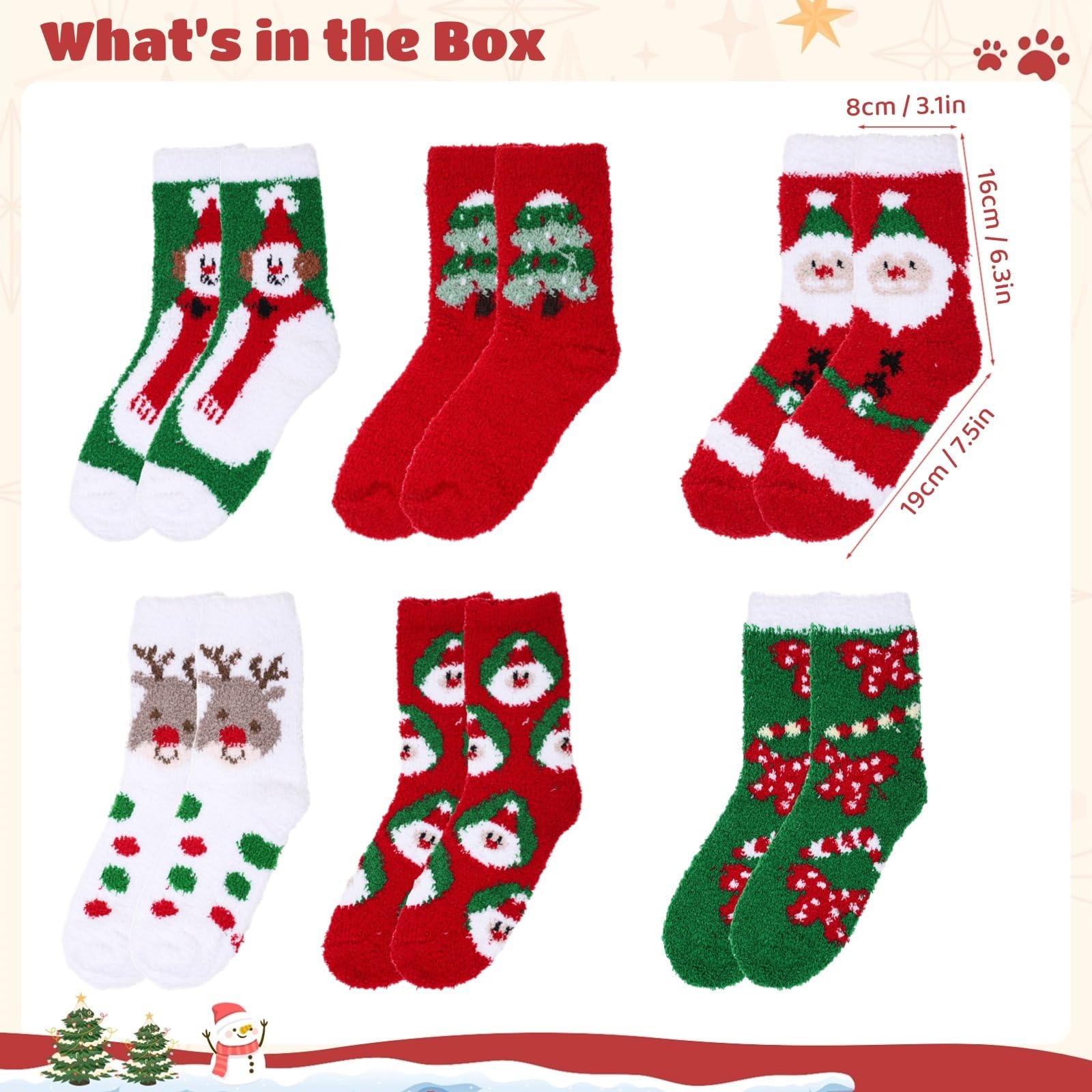 Générique 6 paires de chaussettes de Noël pour femmes, molleton corail épais, chaussettes moelleuses pour l'hiver, mi-mollet confortables, pour mère, épouse, petite amie, grand-mère