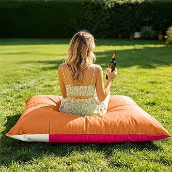 Outdoor Bean BagNo Filler Swim Pool Float Sofa Bed Cover Beach Club Event Pillowsac for Beach Boat Courtyard Basement Bean Bag Chairs for AdultsOrange-red,X-Large