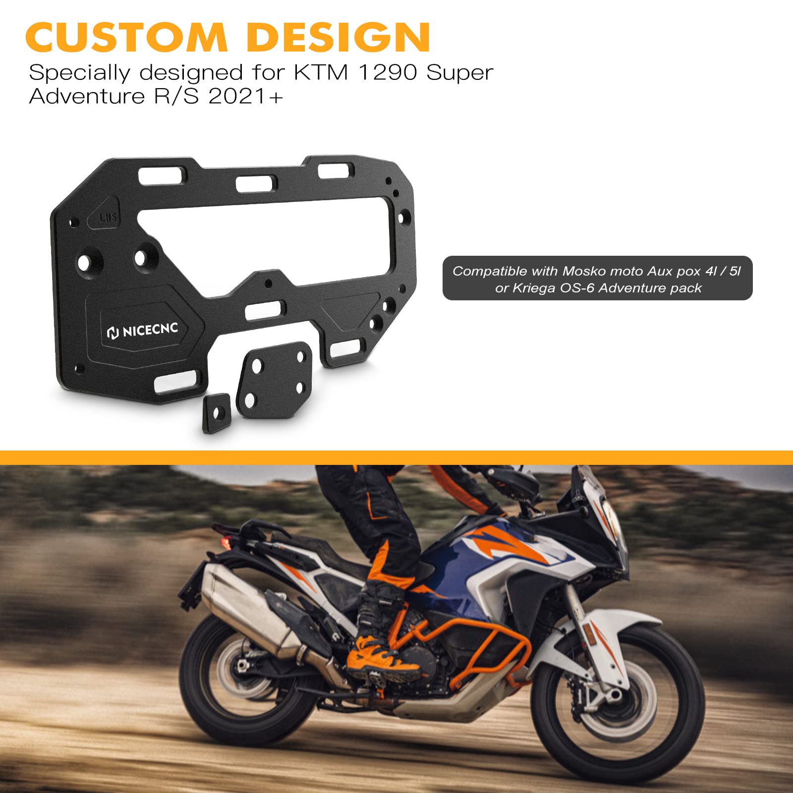 NICECNC Portapacchi Laterali Moto In Alluminio Nero, Compatibili Con 1290 Super Adventure R/S 2021-2023, Resistenti E Leggeri Con Finitura Anodizzata E Lavorazione CNC Di Precisione