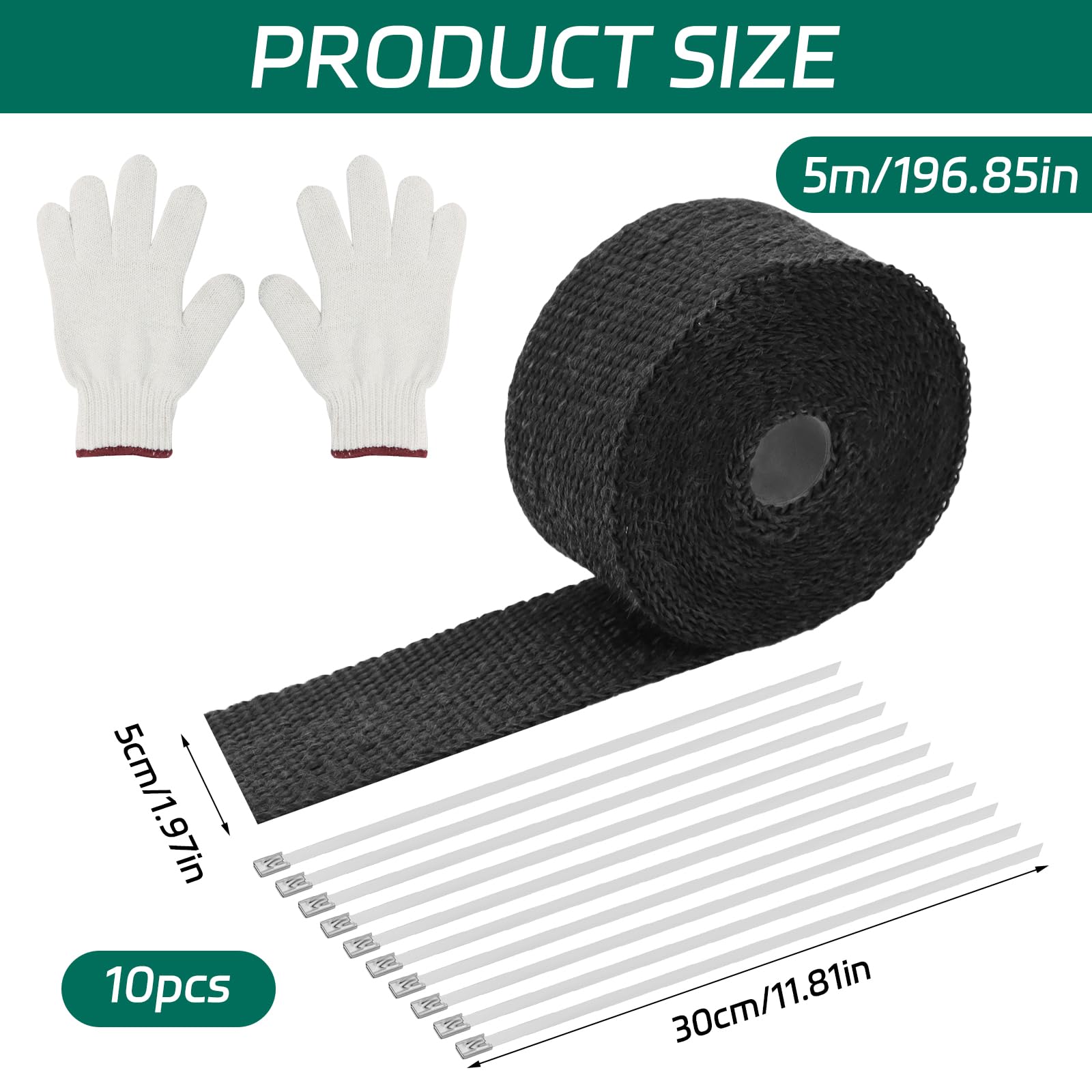 Bande Thermique échappement | 2 Rouleaux 5m X 5cm | + 8 Attaches Inox | Pour Moto Et Voiture