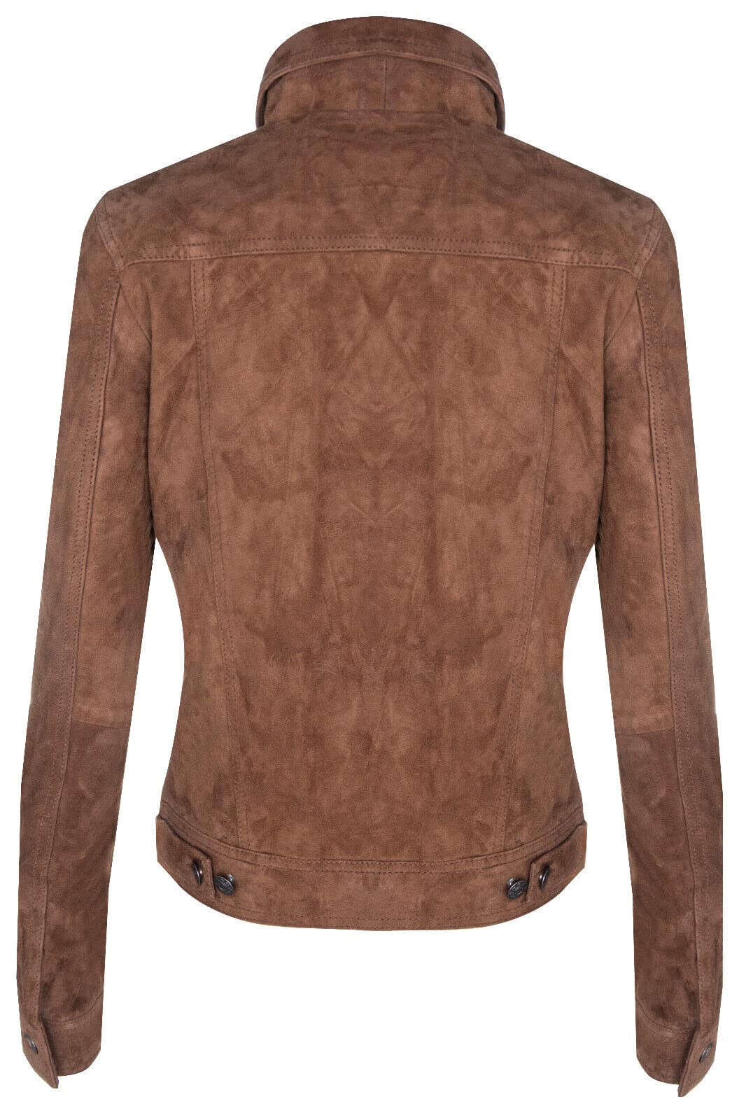 Infinity Leather Damen Wildleder Trucker Klassisch Western Leder Jeansjacke
