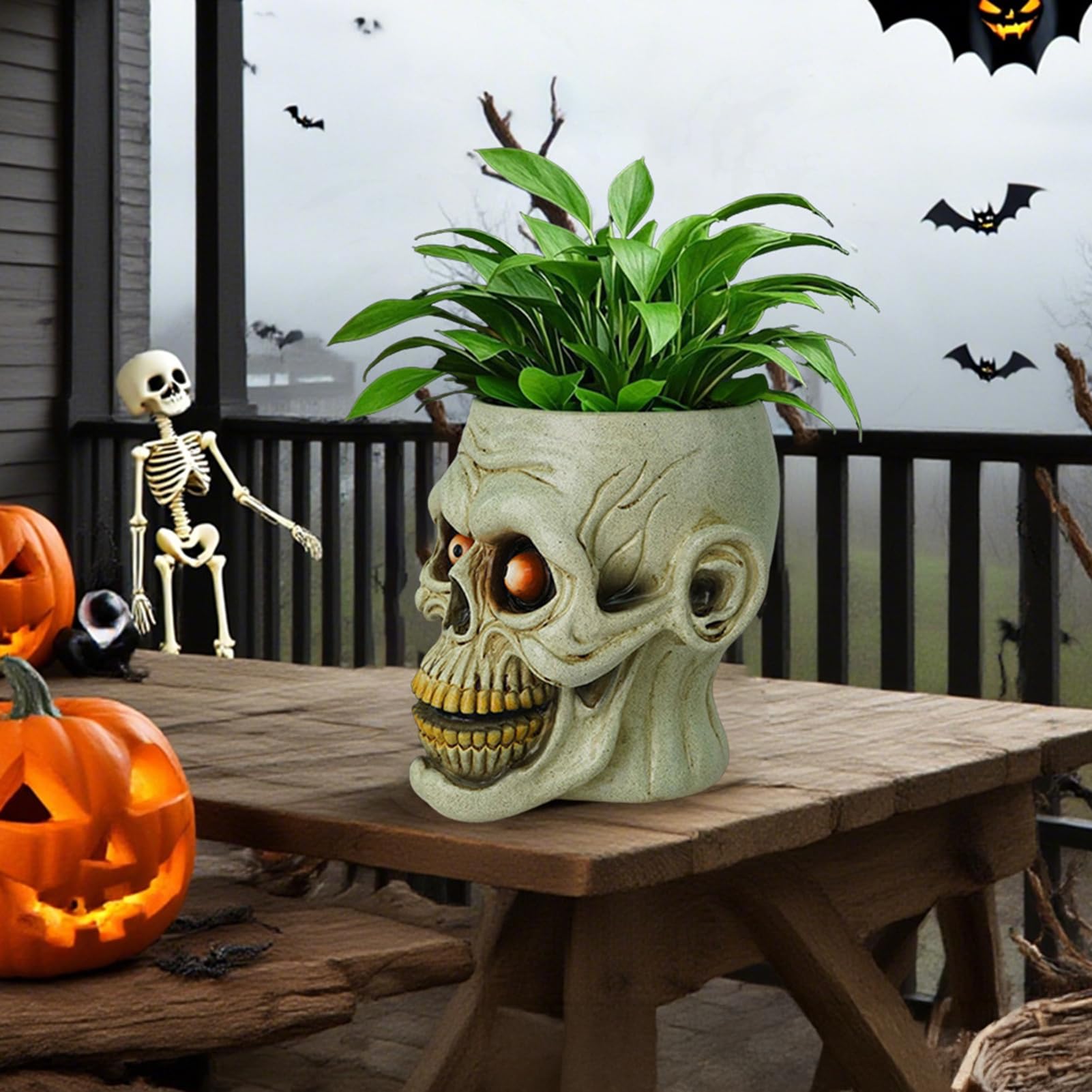 Czaszka doniczka z żywicy ludzka czaszka doniczka Halloween miska na cukierki gotycka doniczka na sukulenty dekoracja biurka do domu biura