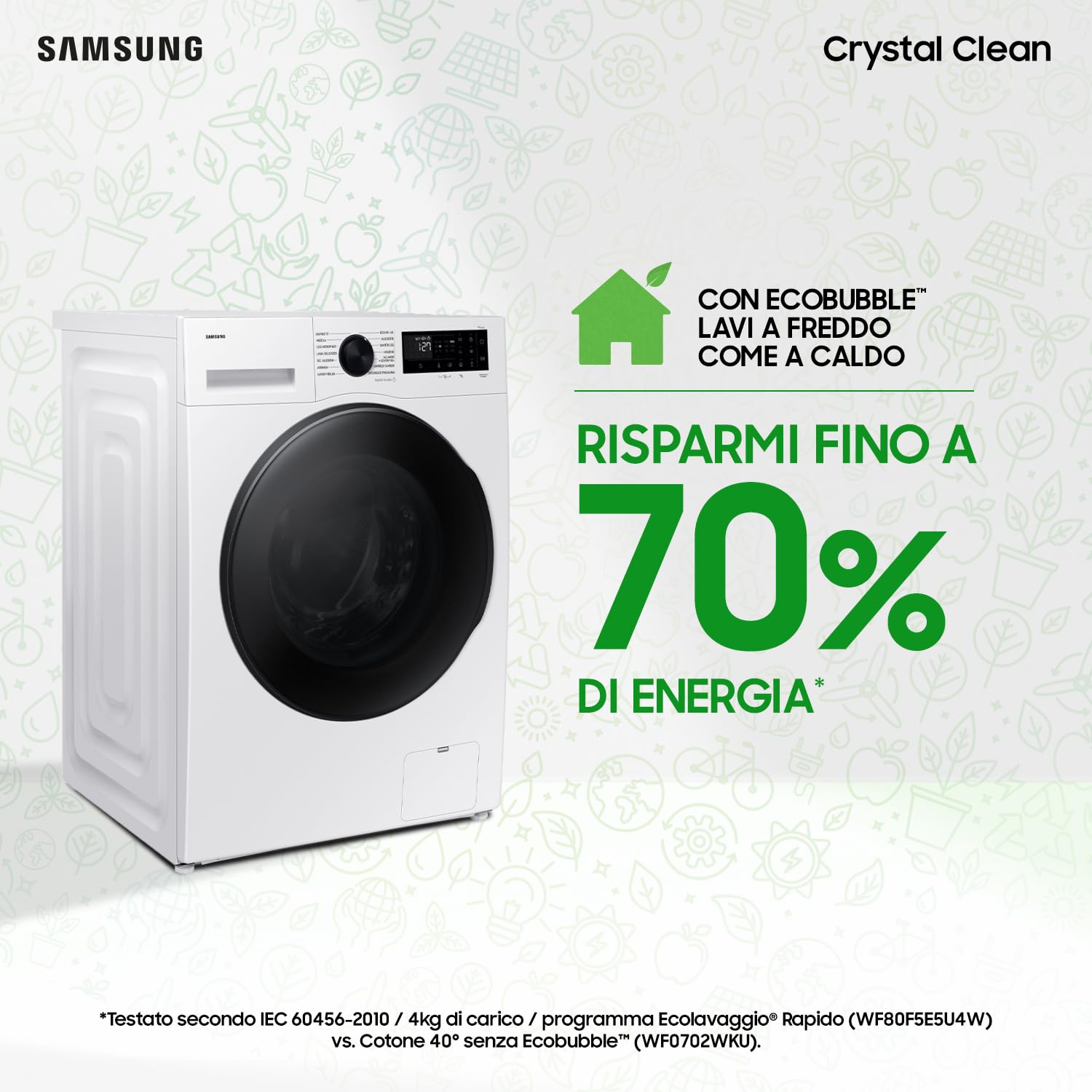 Samsung Lavasciuga Crystal WiFi WD90DG5B15BEET, 9+6 kg, Wifi, AI Ecobubble, Vapore Igienizzante, AI Energy Mode, Carica Frontale, 60L x 85H x 60P cm