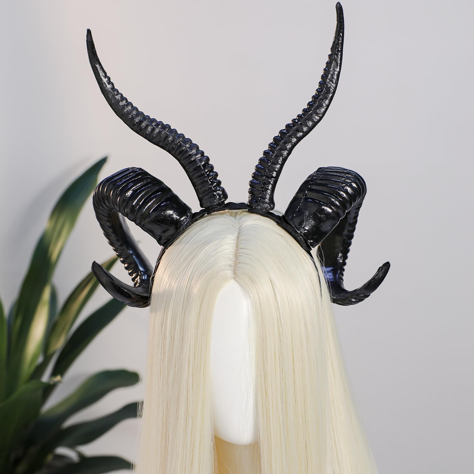 MOSTORY Schaf Teufelshörner Haar Stirnband für Karneval, Schwarz Widder Ziege Horns Kopfbedeckung für Renaissance Wikinger Party Cosplay