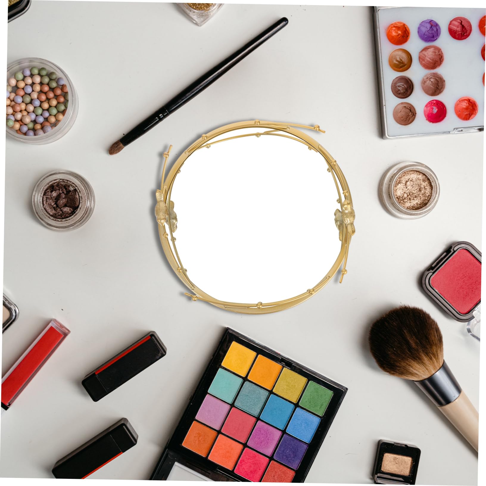Elegant Round Gold Mirror Tray for Jewelry Perfume and Cosmetics Storage Home Decor