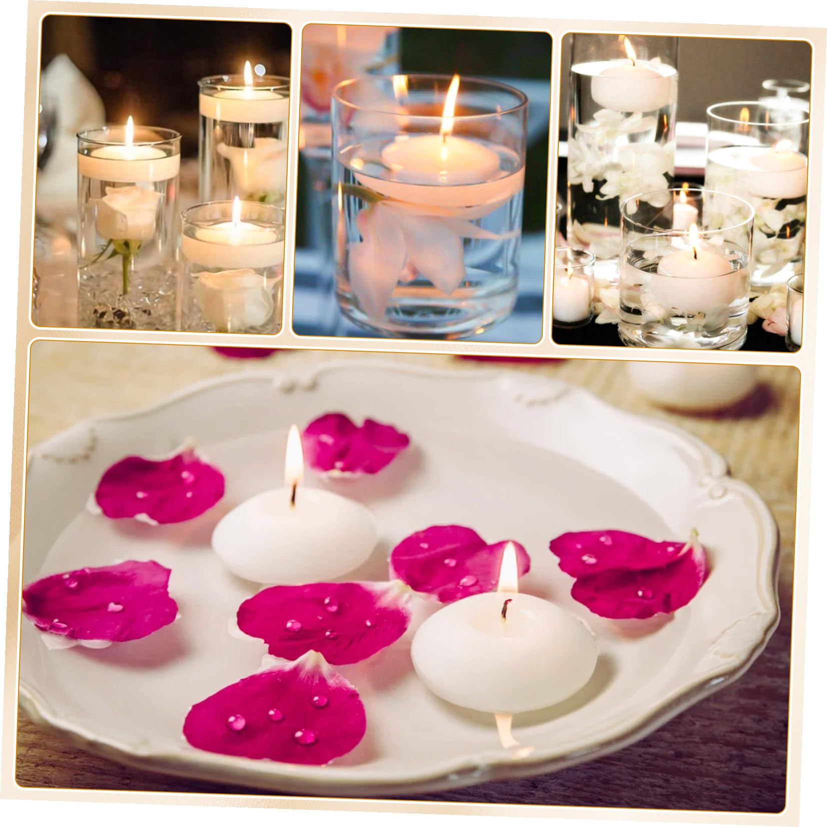 jojofuny 50 Piezas Velas Flotantes Decorativas para Boda Luz Cálida, Cera de Parafina, Diseño Redondo Elegante y Romántico para Eventos y Fiestas