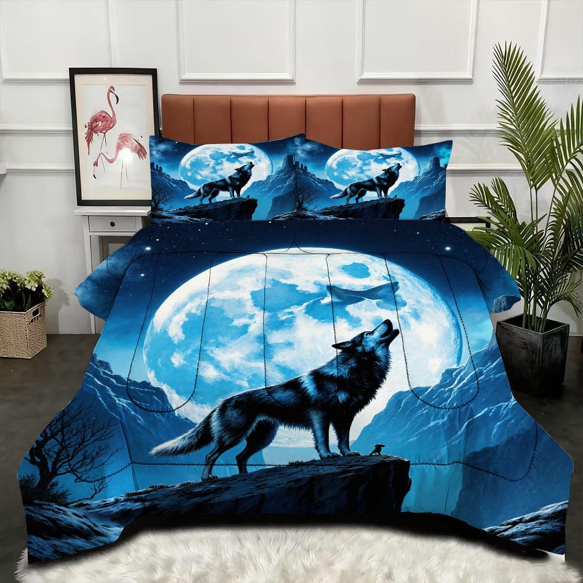Couette 220x240 loup avec 2 taies d'oreiller 65x65 lit 2 personnes