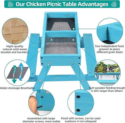 Miniatura 23 de Mesa de picnic de pollo, comedero de pollo sin desperdicios hecho a mano de madera, kit grande de comedero de pollo para bricolaje, comederos